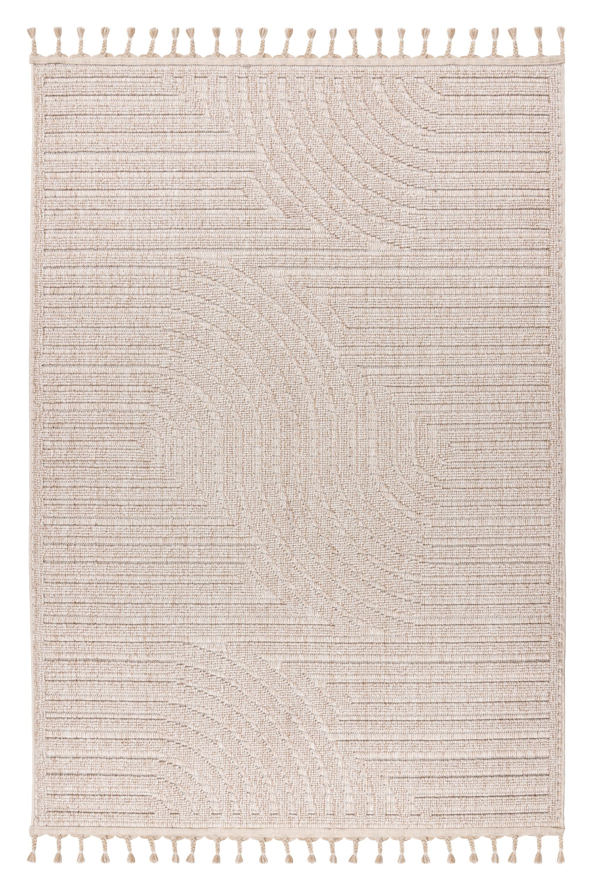 Kayoom Teppich Reef 225, rechteckig, Höhe: 9 mm, Kurzflor, Struktur, mit Fransen, Wohnzimmer
