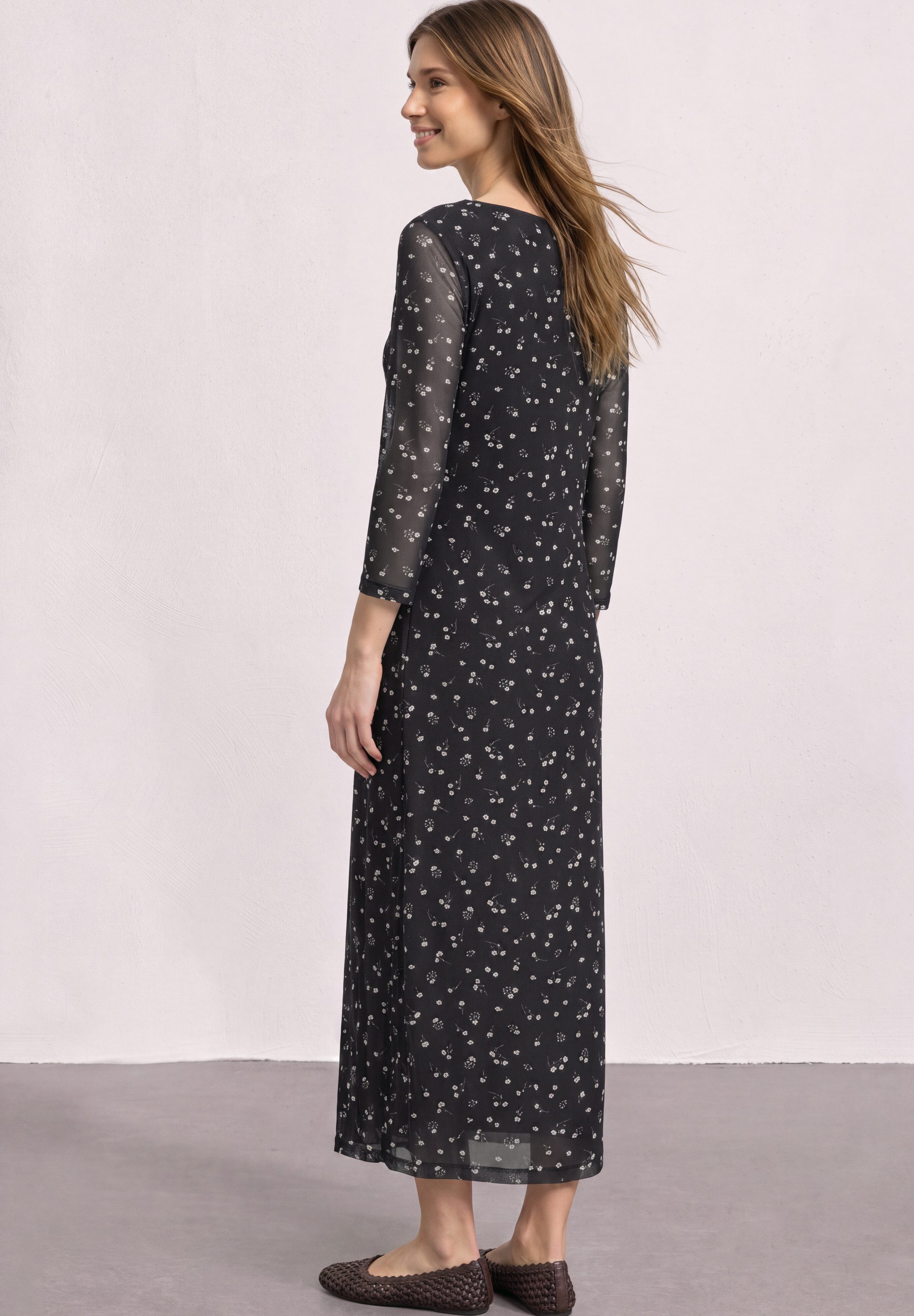STREET ONE Midikleid aus Mesh mit floralem Muster / U-Boot-Ausschnitt