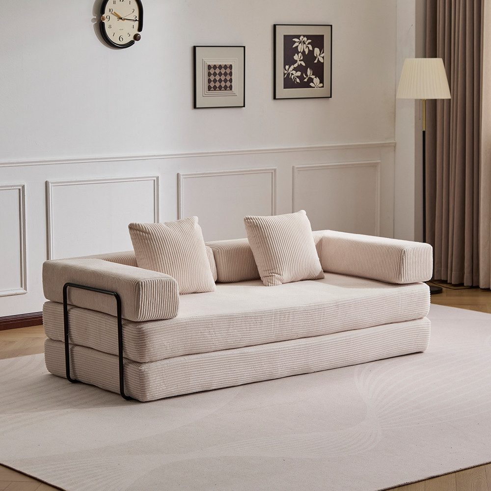 WHEELYOU Sofa 4-in-1 Wohnzimmersofa mit Bettfunktion – faltbares Cord Schlafsofa, Bequemes & modernes Schlafsofa aus Cord – ideal für kleine Räume