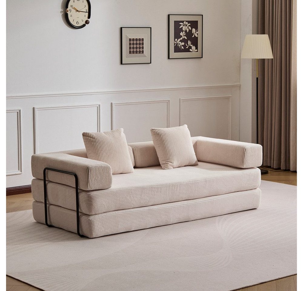 WHEELYOU Sofa 4-in-1 Wohnzimmersofa mit Bettfunktion – faltbares Cord Schlafsofa, Bequemes & modernes Schlafsofa aus Cord – ideal für kleine Räume