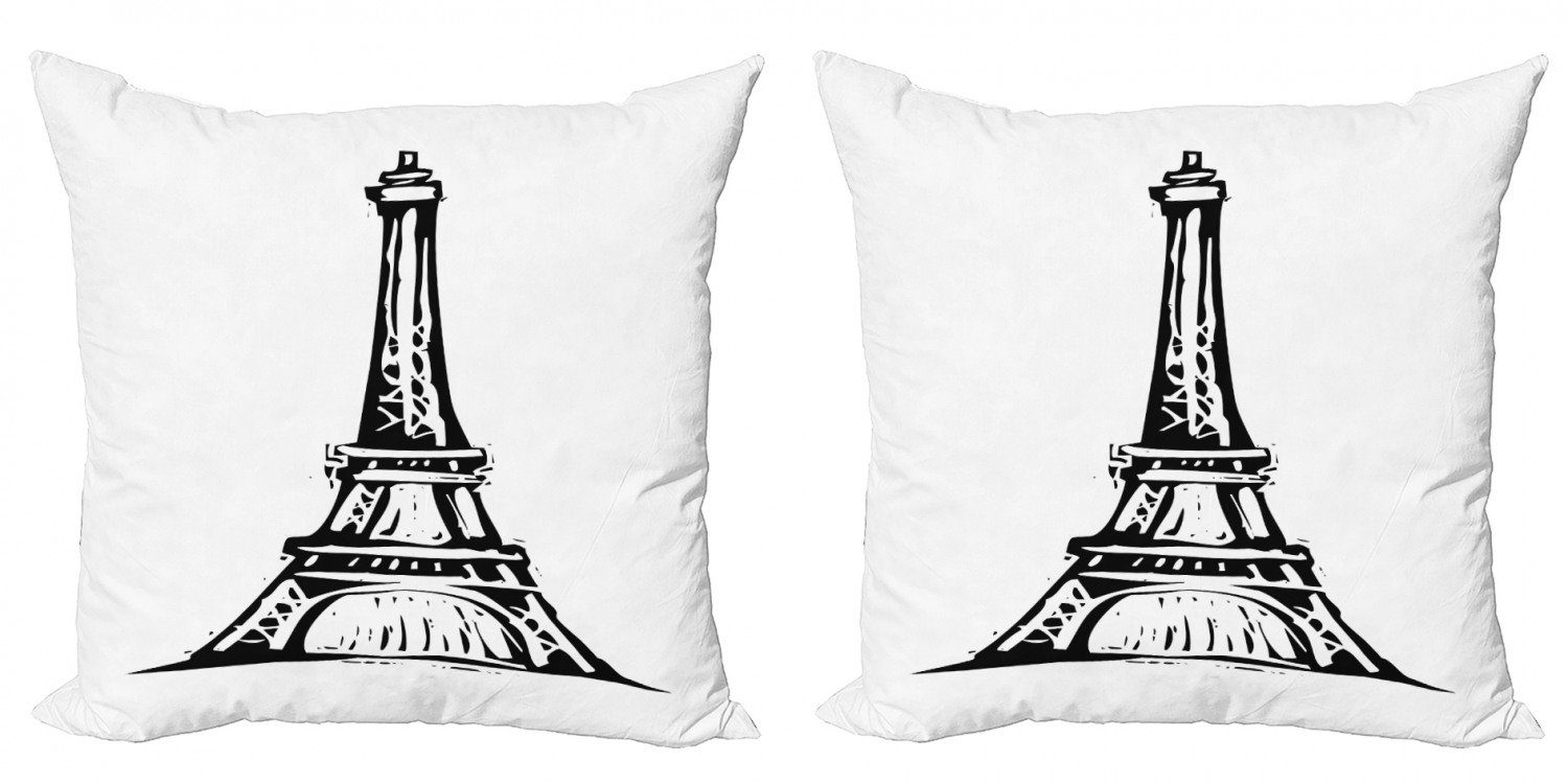 Kissenbezüge Modern Accent Doppelseitiger Digitaldruck, Abakuhaus (2 Stück), Eiffelturm monochrome Zeichen