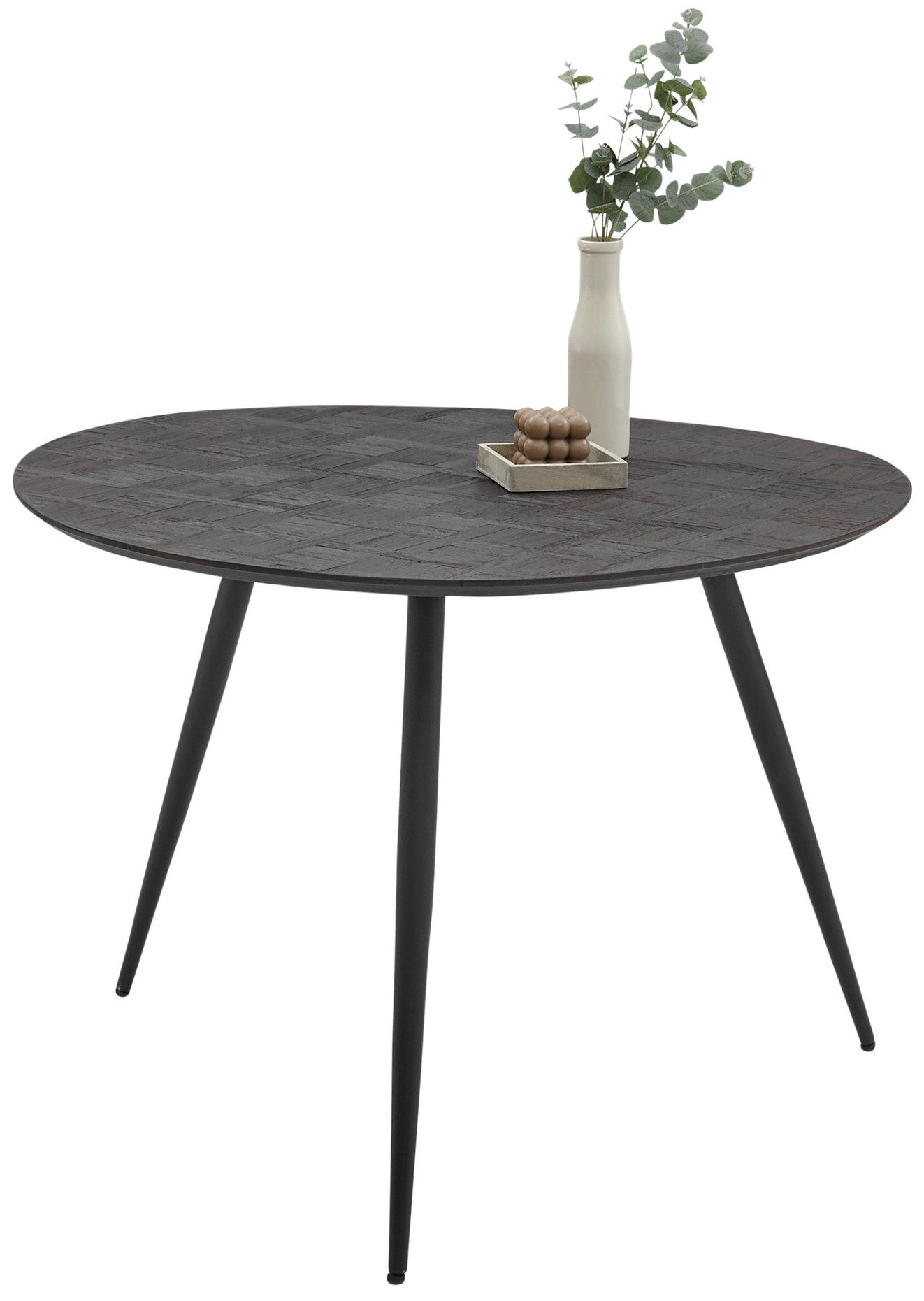 möbelando Esstisch Joe, in Teak, schwarz, Teak, Metall - 111x78x108cm (BxHxT)