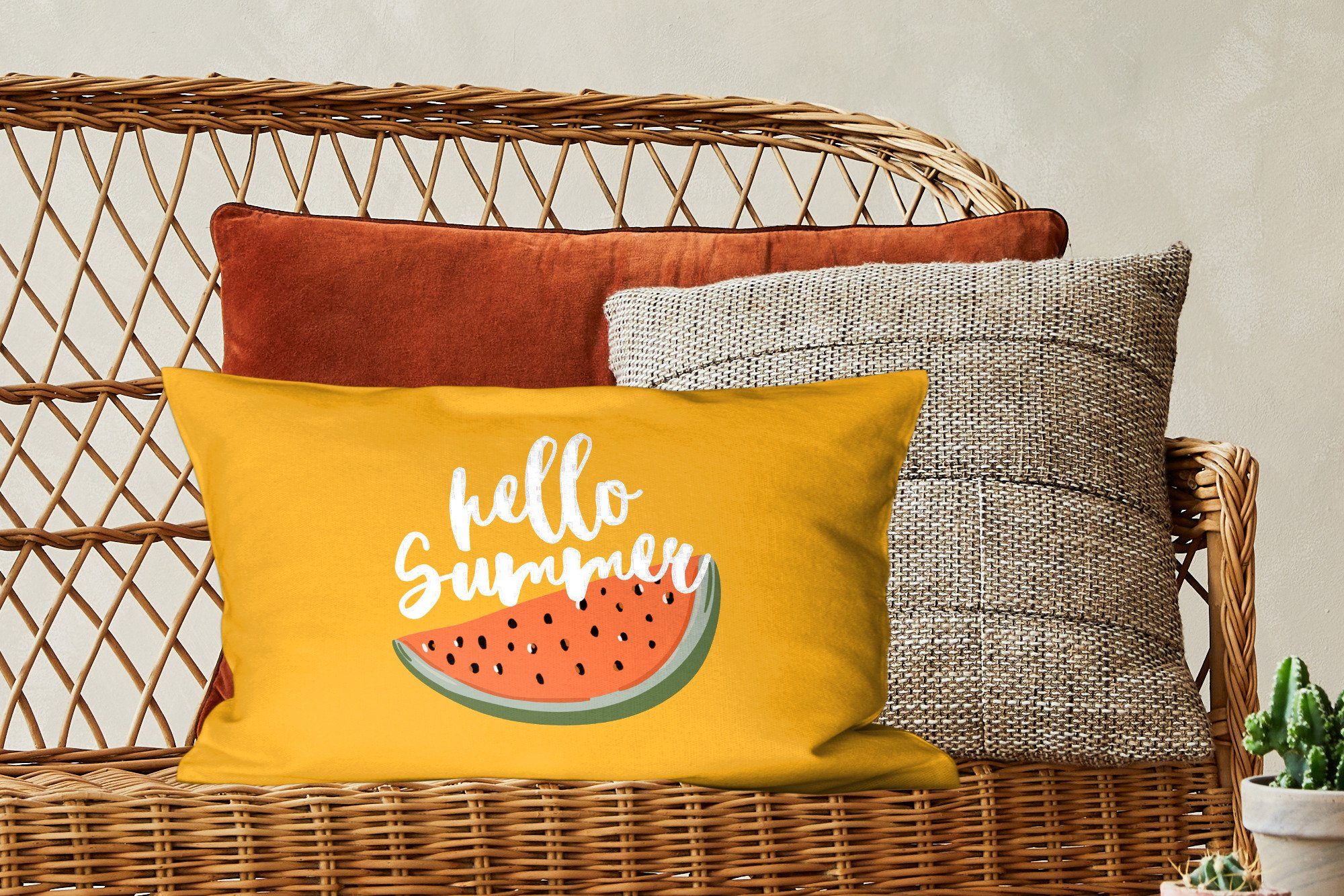 Zierkissen, MuchoWow Füllung, Dekokissen - Wassermelone - Wohzimmer Schlafzimmer Dekokissen Sommer mit Dekoration, Orange,