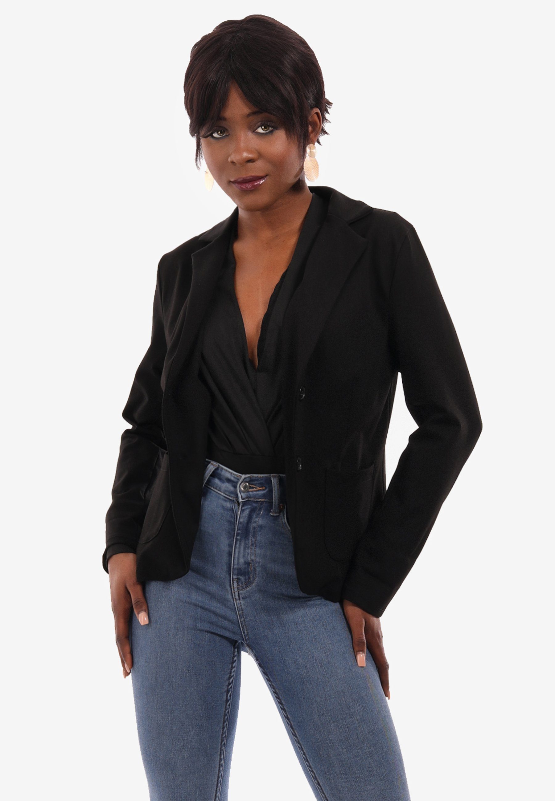 YC Fashion Stretch-Anteil & in Sweatblazer Style schwarz Blazer mit Unifarbe