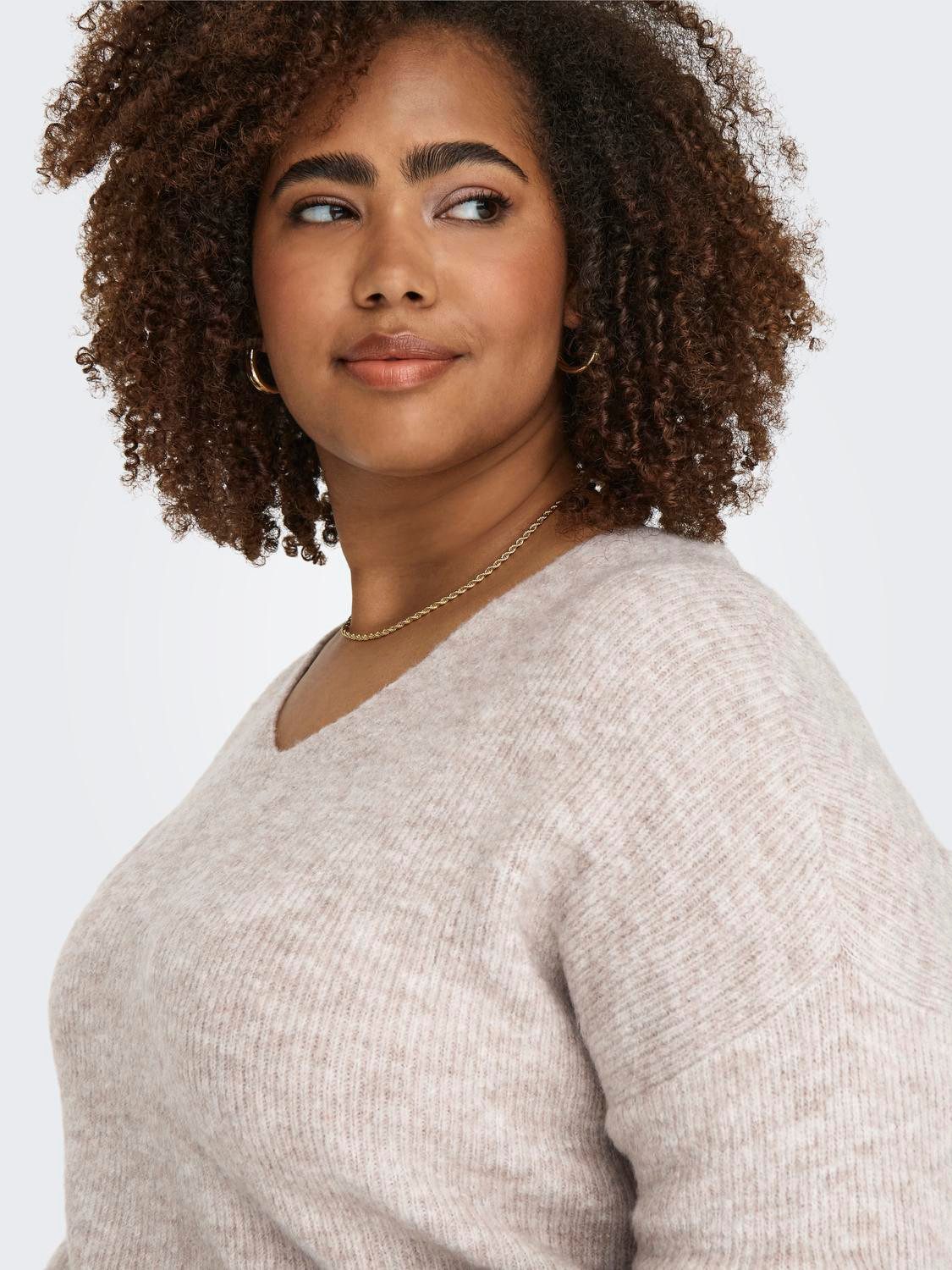 ONLY CARMAKOMA Strickpullover CARCAMILLA V-NECK L/S PULLOVER KNT NOOS Materialmix