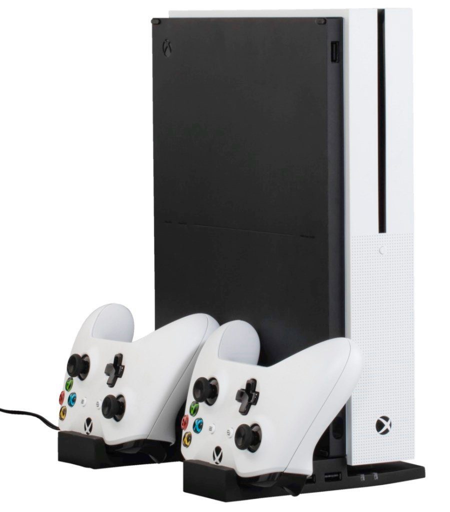 Hama Hama Lade-Station Ständer Docking Charger 2x Akku für Xbox One S  Controller Konsolen-Ladestation (Spar-Set, Passend für: Microsoft Xbox One  S, LED-Beleuchtung, Sichere Aufbewahrung, zwei Play & Charge Akkupacks)