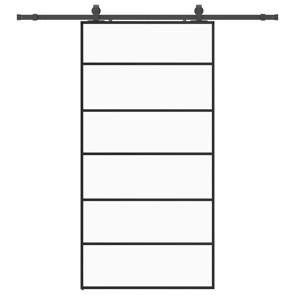 vidaXL Schiebetür Schiebetür mit Beschlag Schwarz 102x205 cm ESG-Glas