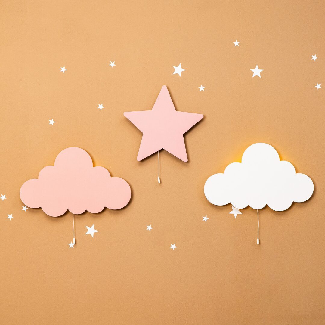 COZYCOLLECTIONS LED Wandleuchte LED-Wandnachtlicht „Rosa Wolke“ in Holzoptik, LED, Warmweiß, handbemalt, inkl. rosa Wolke (ohne weiße Wolke und Stern)