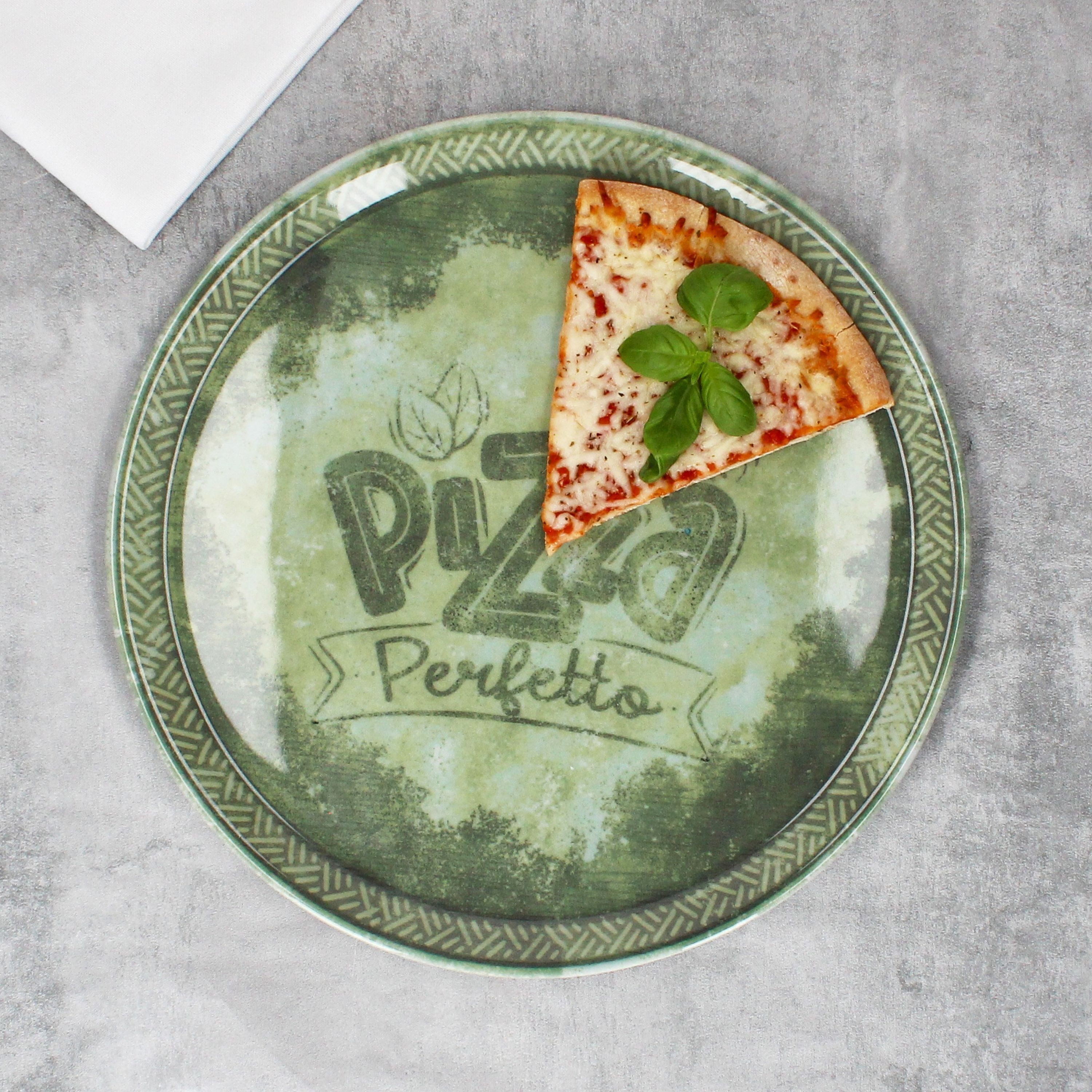 MamboCat Pizzateller 2x Perfetto Pizzateller Grün Ø 31,5 cm 2 Personen Porzellan Pizza – Bild 5 von 5