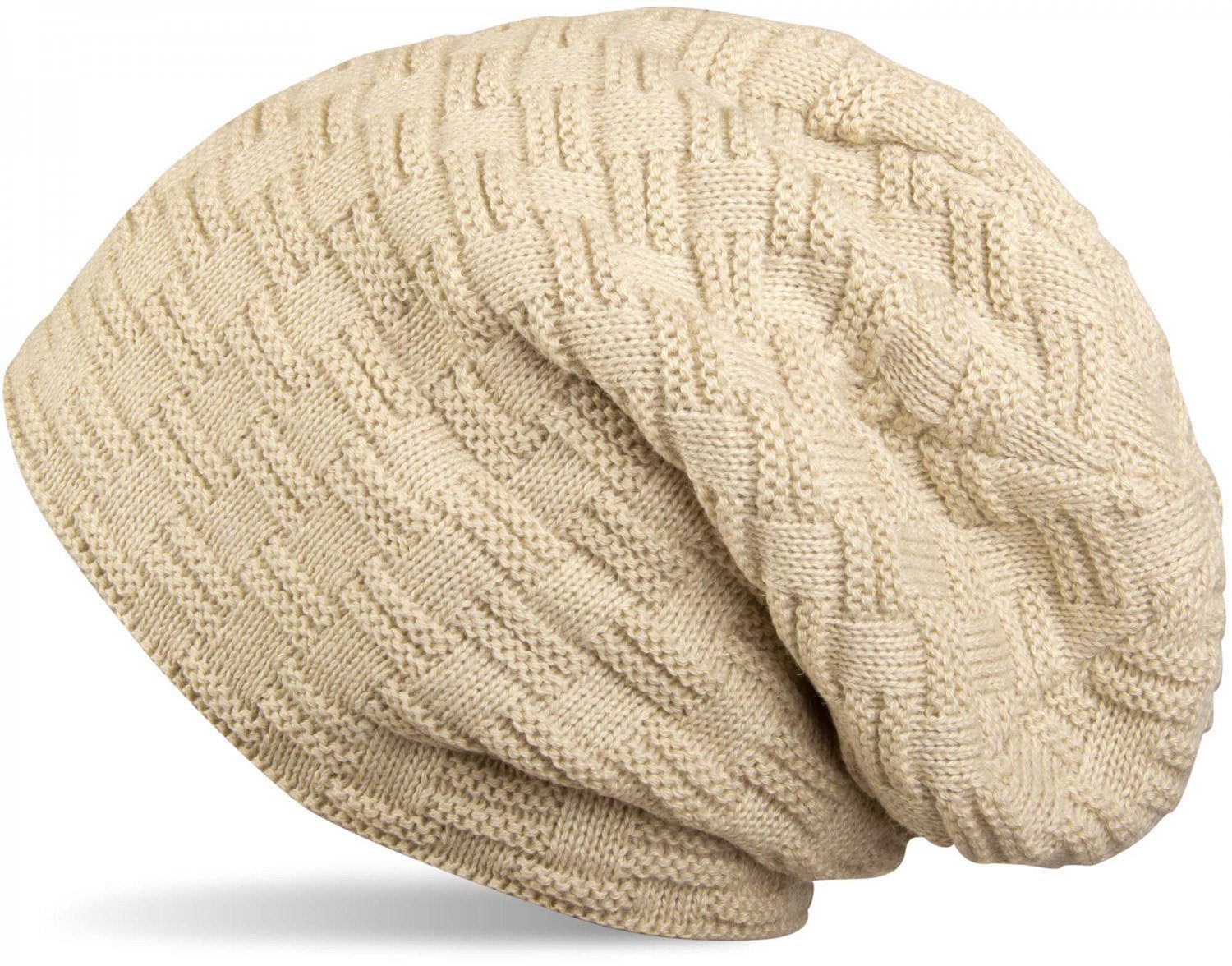 styleBREAKER Strickmütze Feinstrick Beanie mit Flecht Muster und Teddyfleece (1-St)