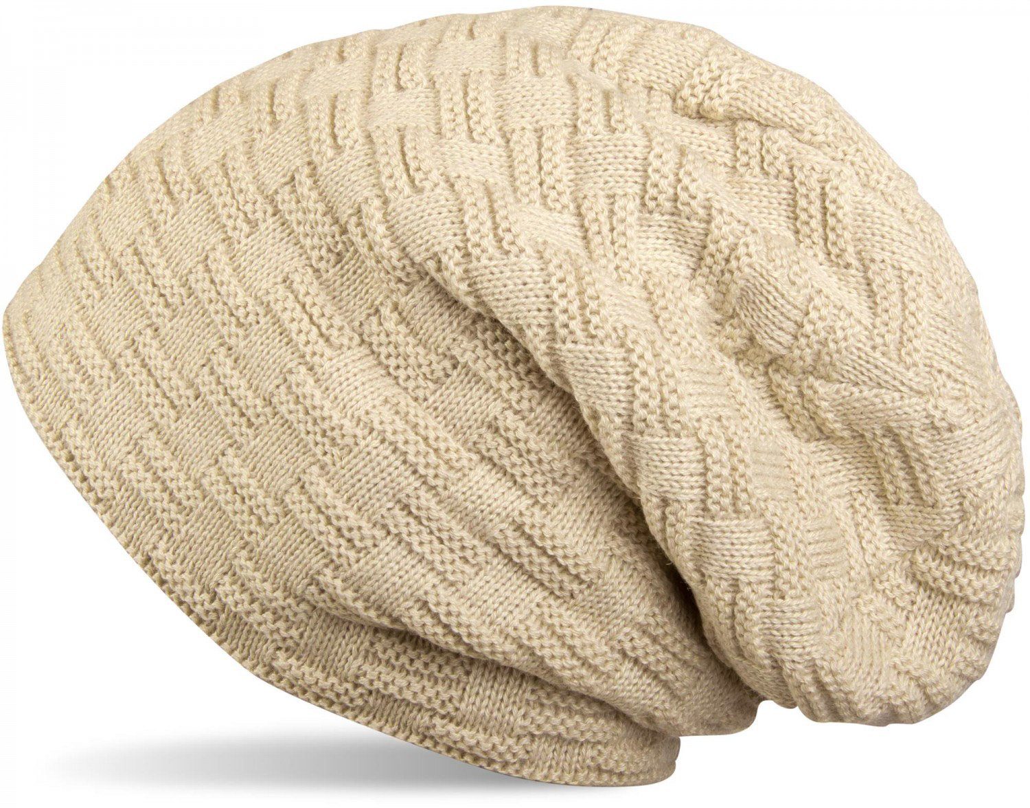 styleBREAKER Strickmütze (1-St) Feinstrick Beanie Teddyfleece Elfenbein Flecht und mit Muster