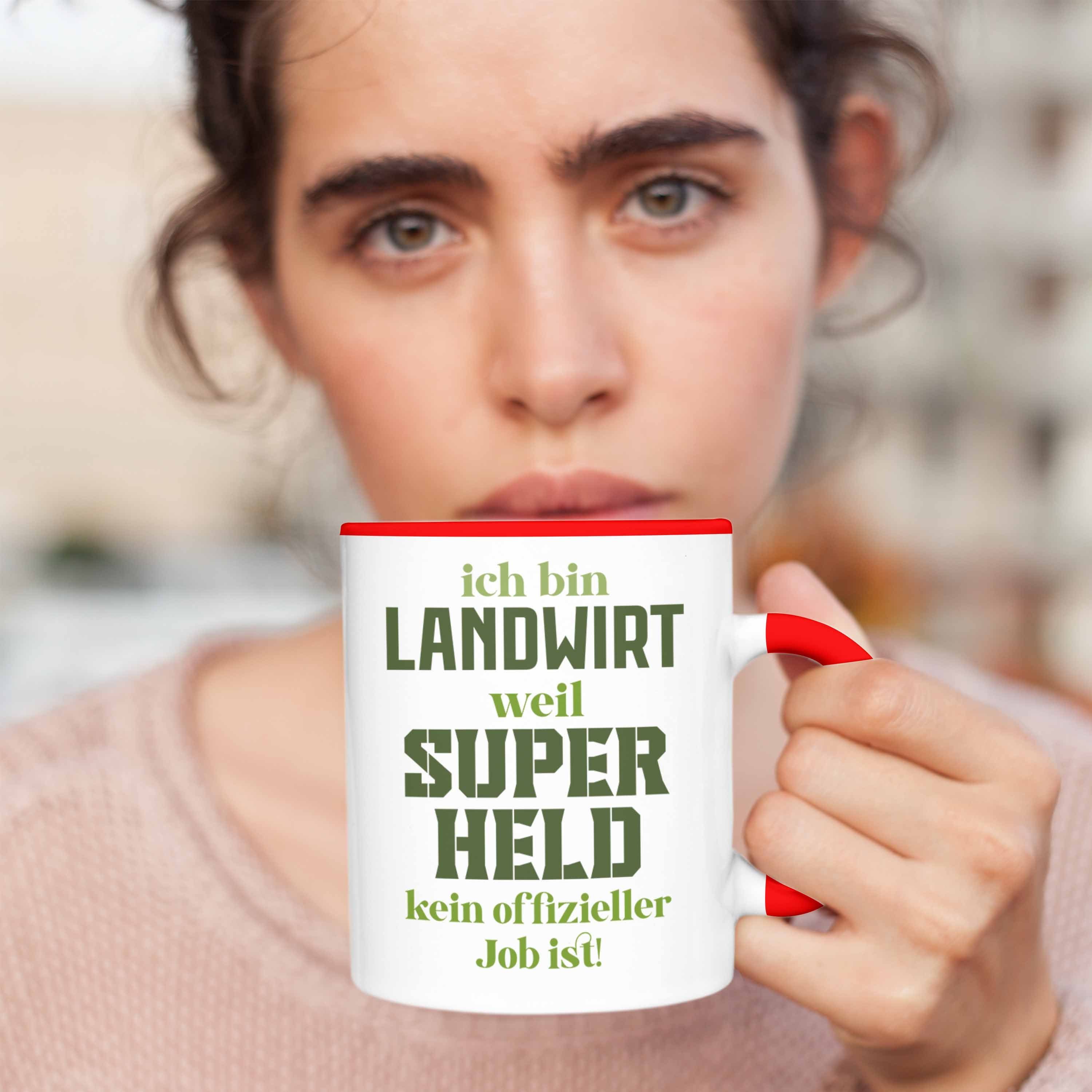 Tasse Landwirt Geschenke Tasse Kaffeetasse Trendation Traktor Rot Spruch Geschenk Superheld Trendation Landwirtschaft - für Männer