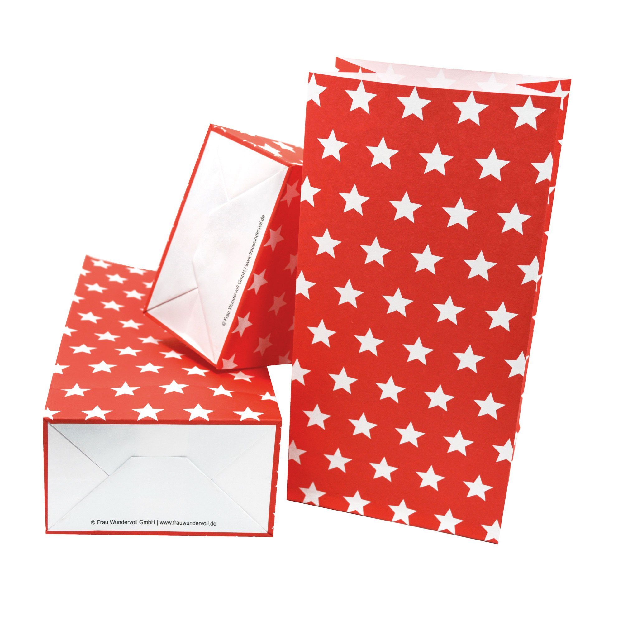 Frau WUNDERVoll Papierdekoration Papiertüten mit Boden, rot, weiße Sterne, 100g