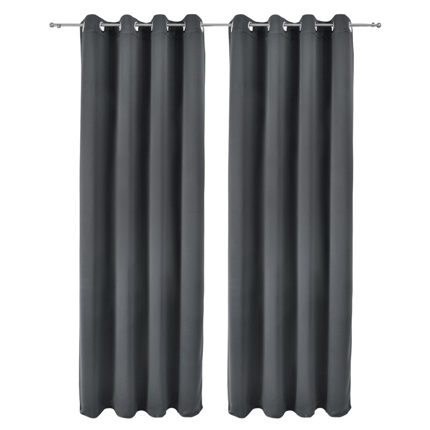 Beautissu Vorhang Amelie 2er Set Gardinen Amelie BO, 140x245cm, Anthrazit, Blackout Vorhänge Blickdicht mit Ösen – Gardine 140x245 cm