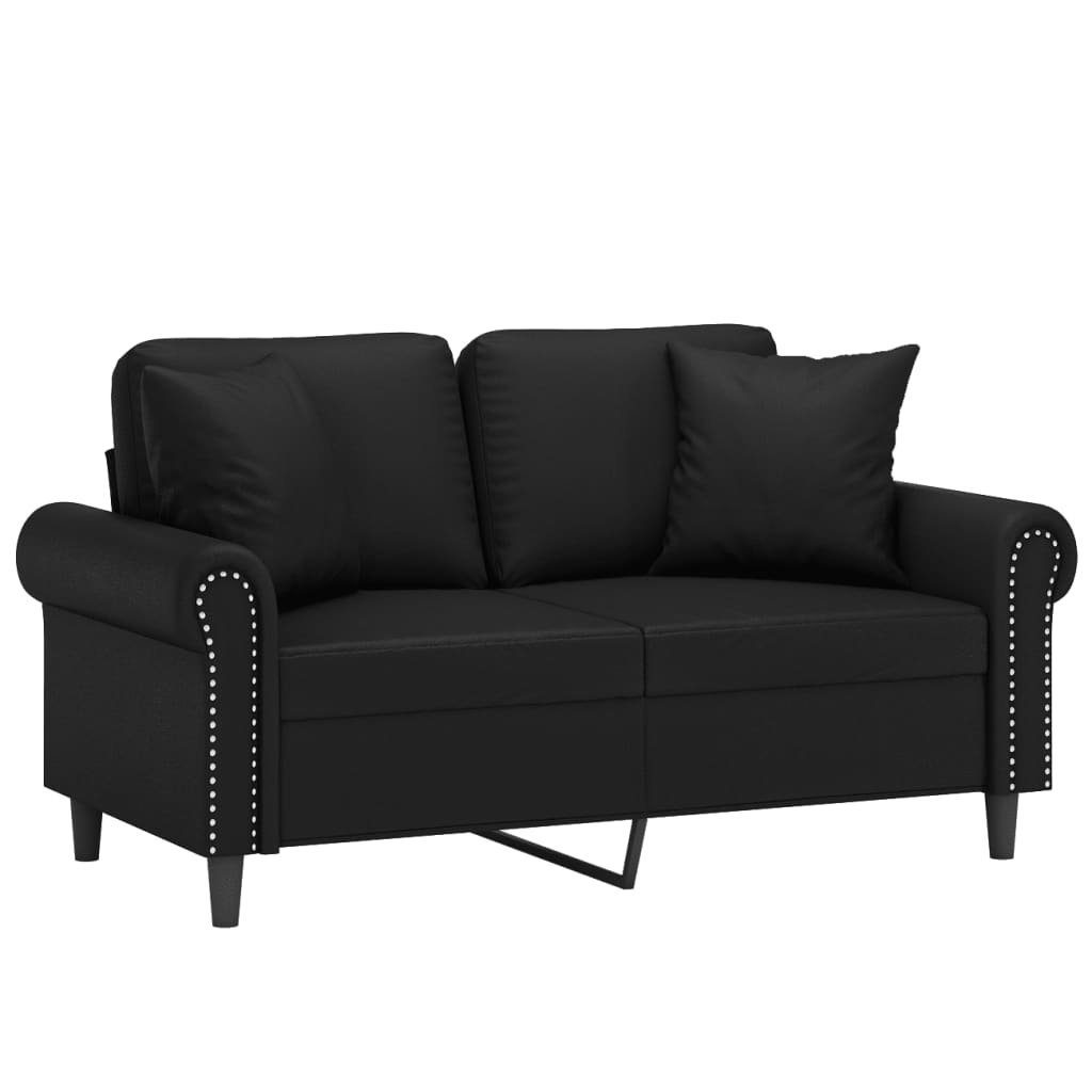 vidaXL Sofa 2-Sitzer-Sofa mit Zierkissen Schwarz 120 cm Kunstleder