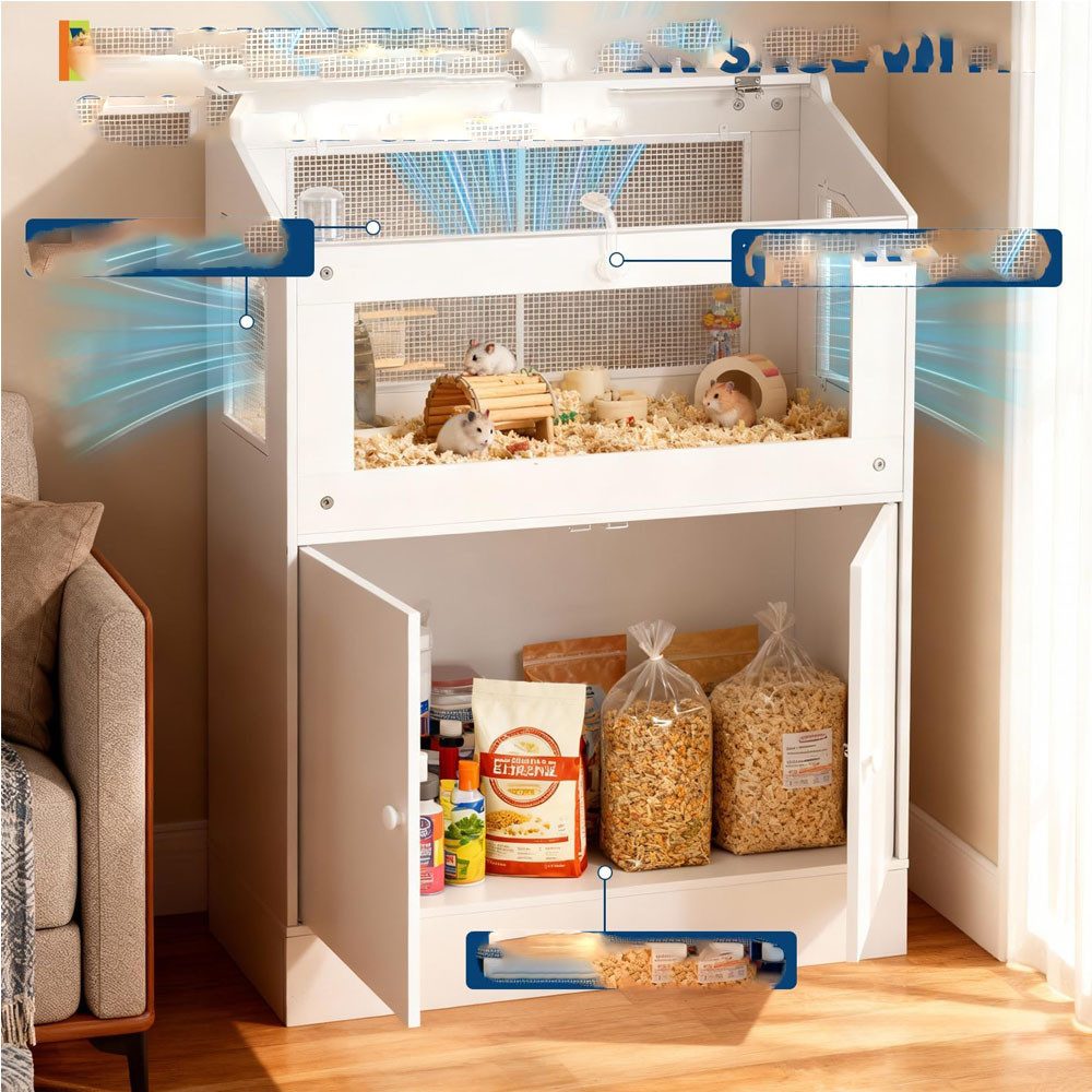GarveeMore Kleintierkäfig Hamster Käfig Kleiner Tierkäfig mit Lagerschrank