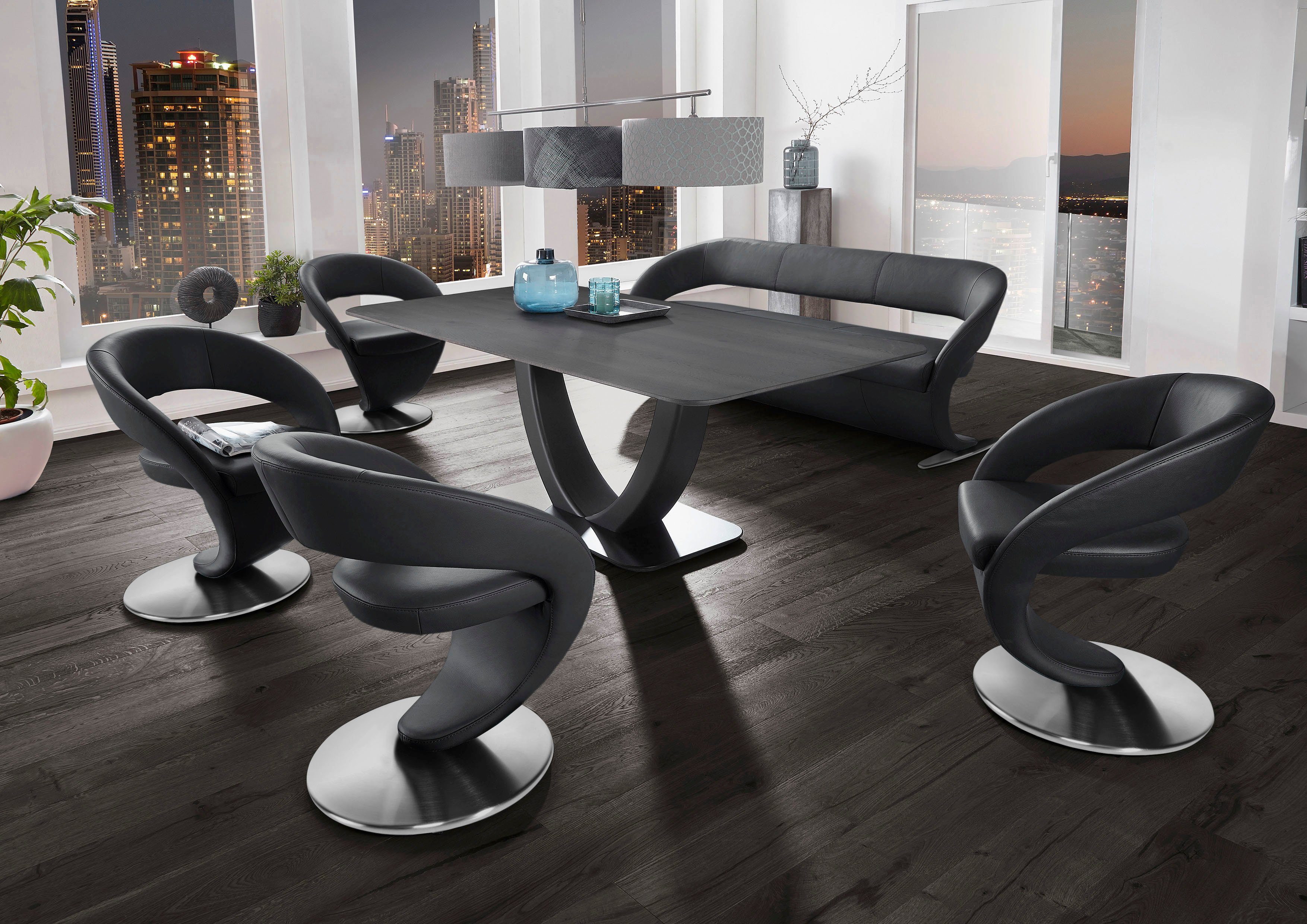 mit Design-Drehstühlen Tisch & in Wave, 4 Design-Solobank (Set), Wohnen und K+W Komfort 180x90cm Essgruppe