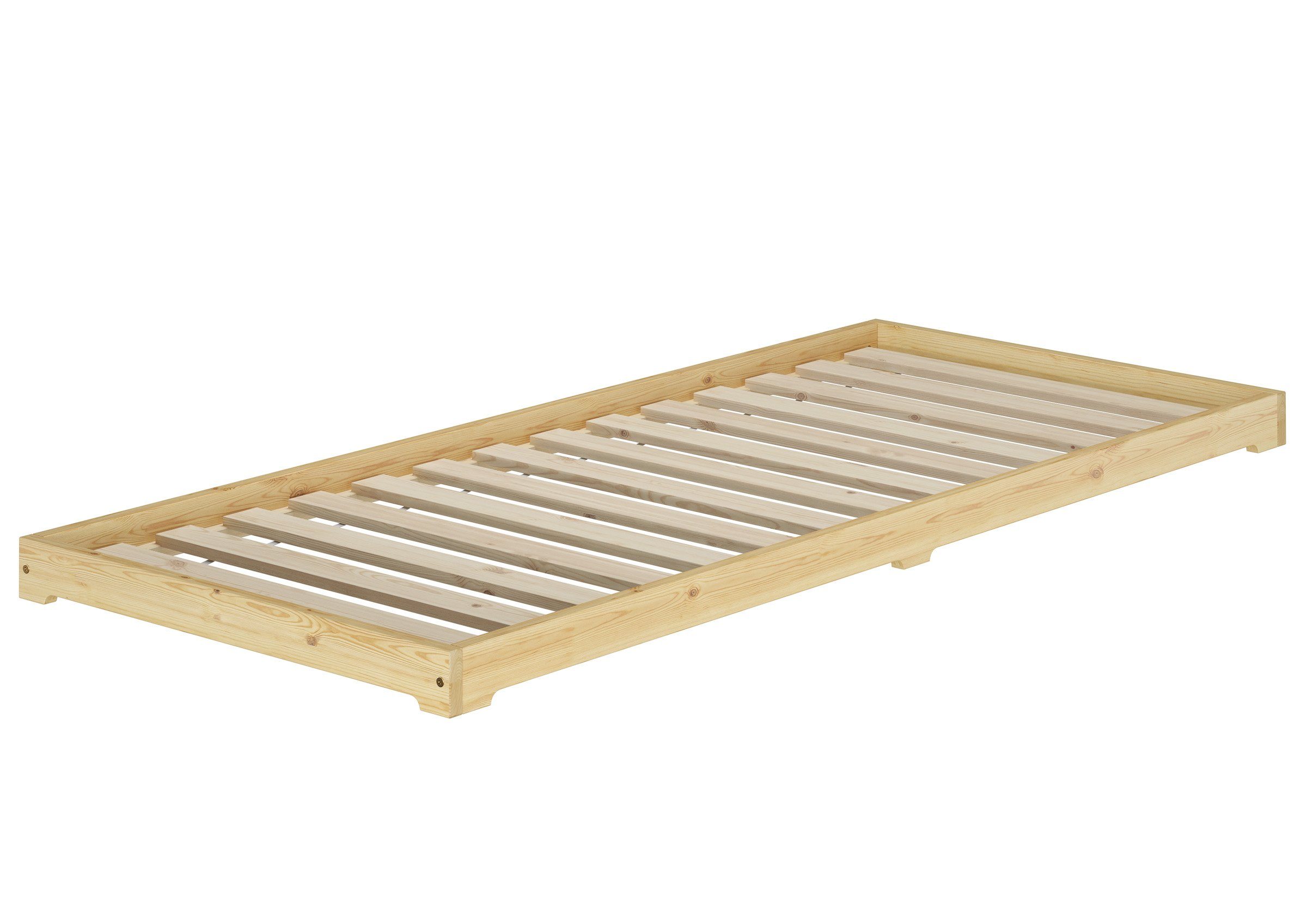 ERST-HOLZ Bett Studentenbett Futon extra niedriges Bettrahmen 90x200 Kiefer lackiert, Kieferfarblos lackiert