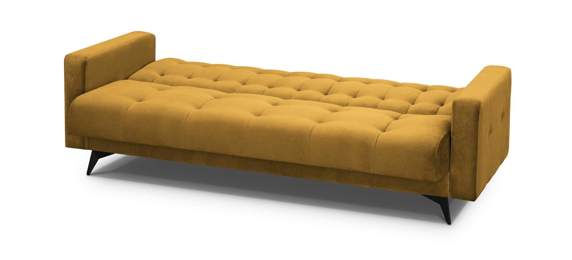 Couch BIS, Schlaffunktion, Bettkasten, Senfgelb für Schlafsofa Polstersofa Velour, Beautysofa GRETA Wohnzimmer, Sofa