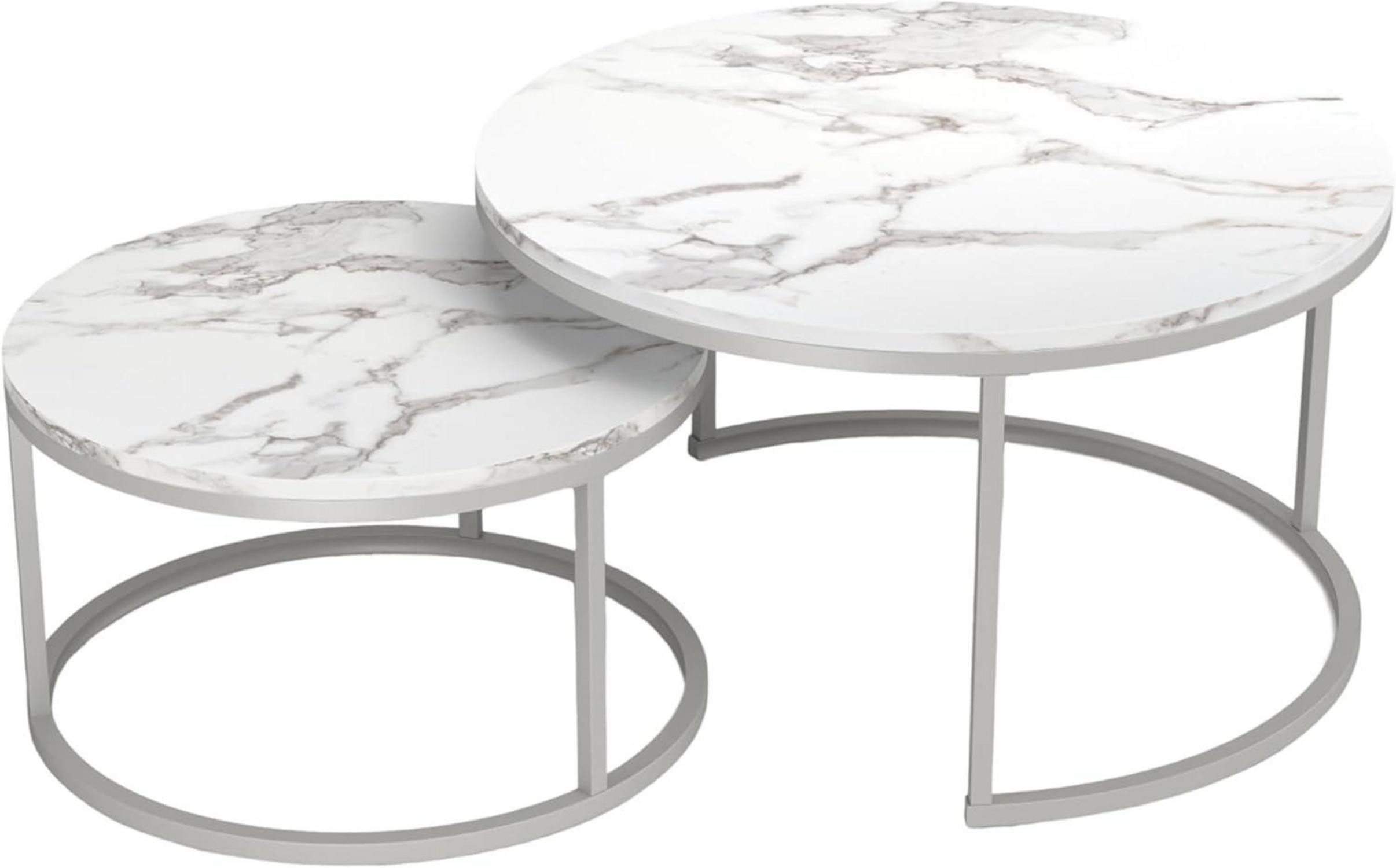Couchtisch Couchtisch Marmor Optik Runder Wohnzimmertisch Weiß Silber Satztische
