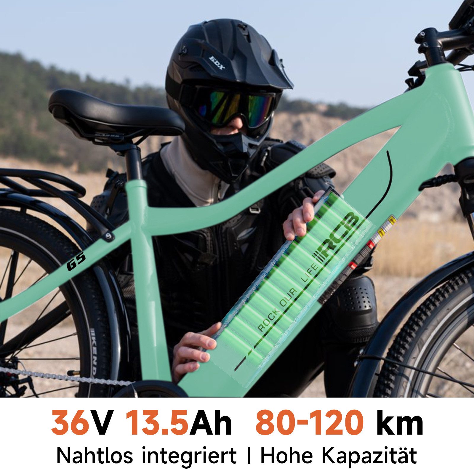 RCB E-Bike Pedelec G5 für Stadt und Gelände,27,5Zoll Herren Elektrofahrrad,13Ah,80-120 km, 7 Gang, Kettenschaltung, Heckmotor, 468 Wh, APP&NFC, ebike Herren, Drehmomentsensor, max. Geschwindigkeit: 25 km/h