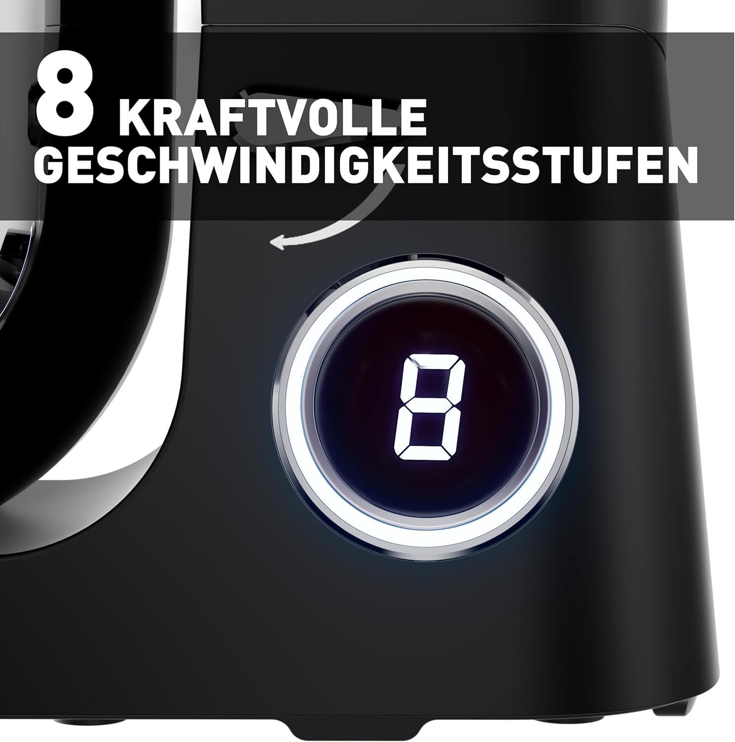 Heinrich´s Küchenmaschine HKM 8080 Schwarz, 2500 W, 8 l Schüssel, 2500W, 8L Edelstahl, 8 Geschwindigkeiten – Bild 5 von 5