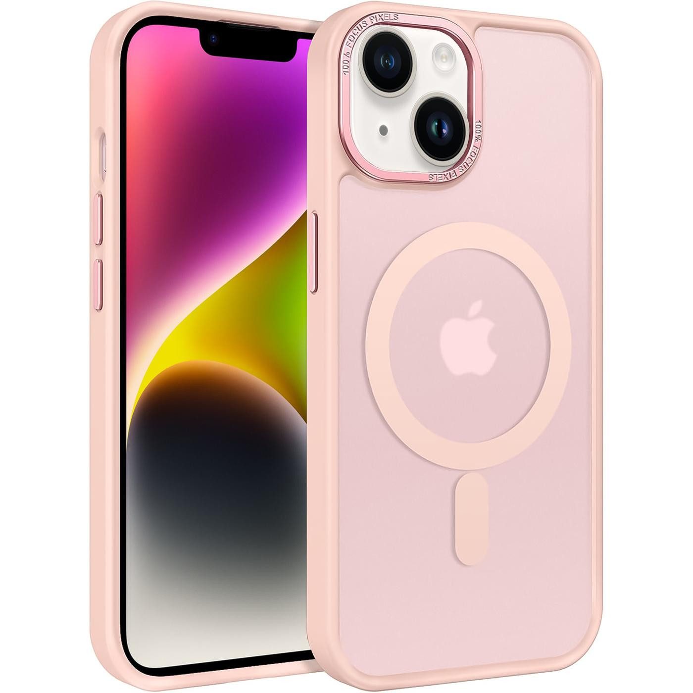 CoolGadget Handyhülle Magnet Hülle für iPhone 14 Schutzhülle mit Metall Kamerarahmen 6,1 Zoll, magnetisches Schutzcase Matt Stoßfest kompatibel mit Magsafe Zubehör