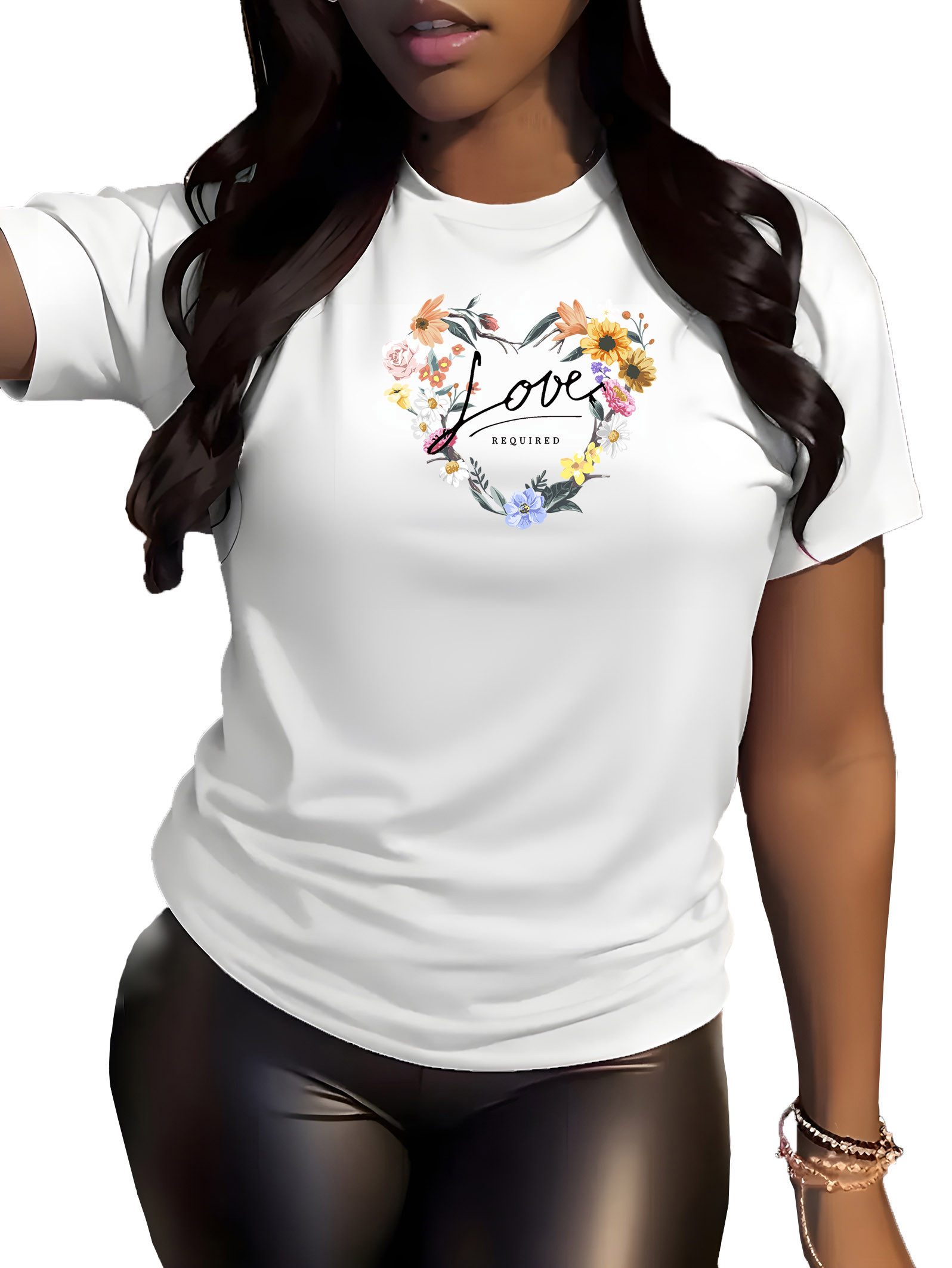 Banco T-Shirt Damen Freizeit Sommer Basic Rundhals Herz Love – Bild 2 von 4