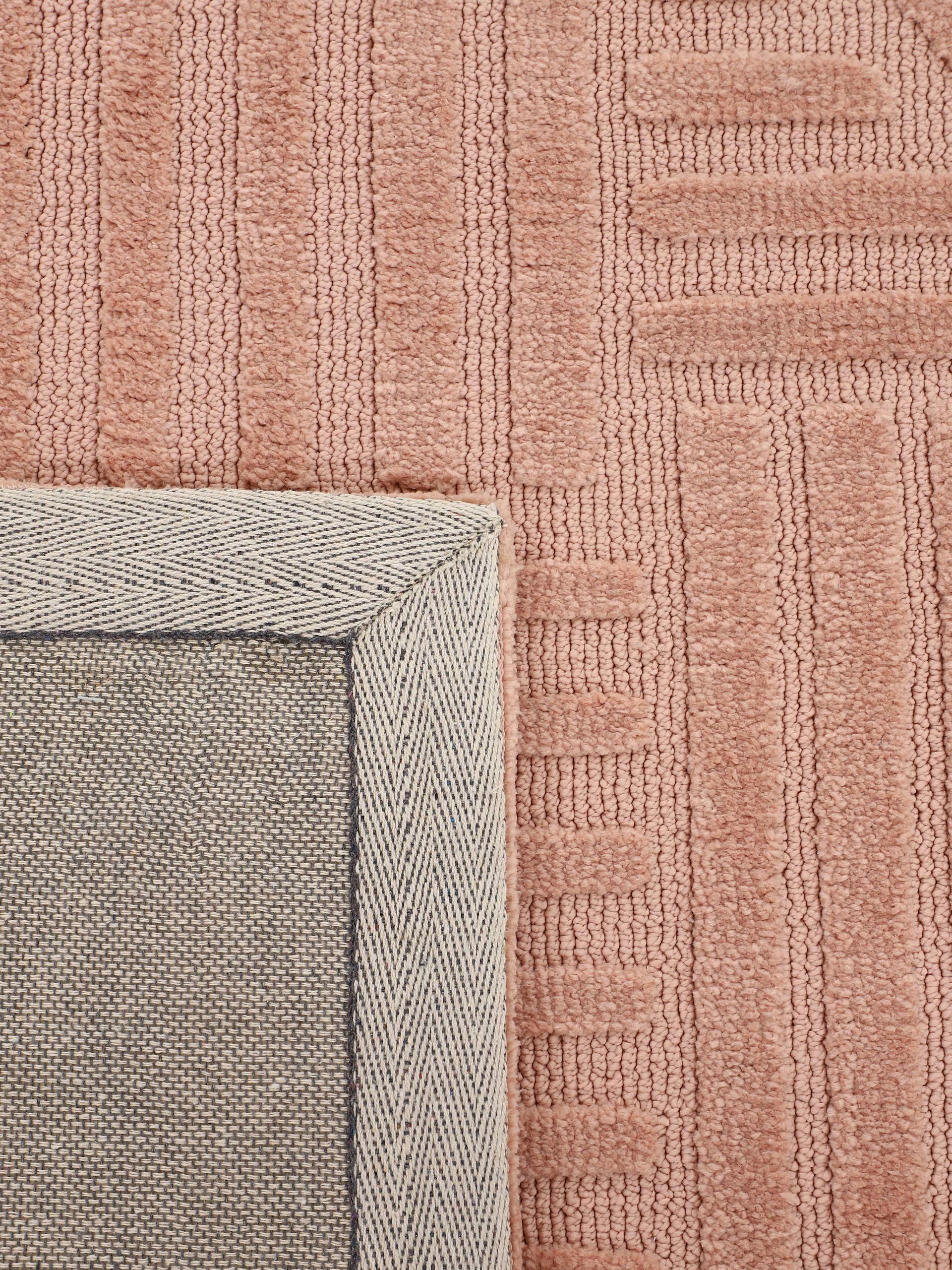 Teppich Holly Hoch-Tief-Struktur, Microfaser Höhe: Boho - Teppich, rechteckig, 4 Scandi, getuftete Wohnzimmer Touch Soft dichte carpetfine, mm, weiche 12 rosa