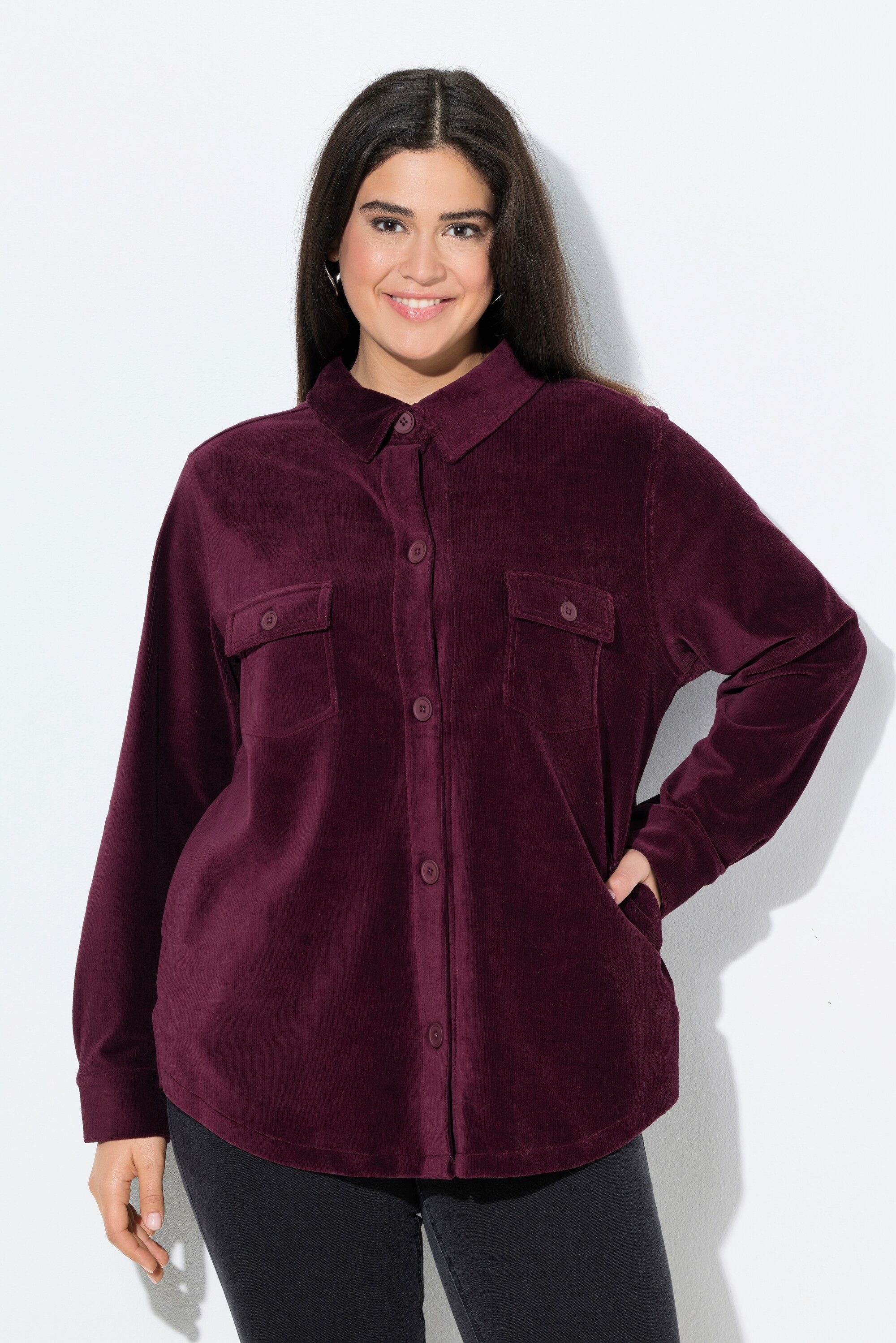 Ulla Popken Sommerjacke Cordhemd Hemdkragen Taschen Langarm günstig online kaufen