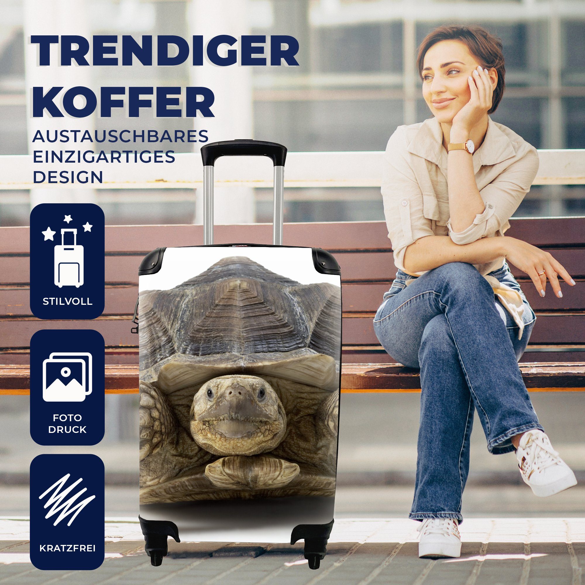 MuchoWow Handgepäckkoffer Schildkröte - Tiere 4 mit Weiß, rollen, - Trolley, Ferien, Handgepäck Reisekoffer für Reisetasche Rollen
