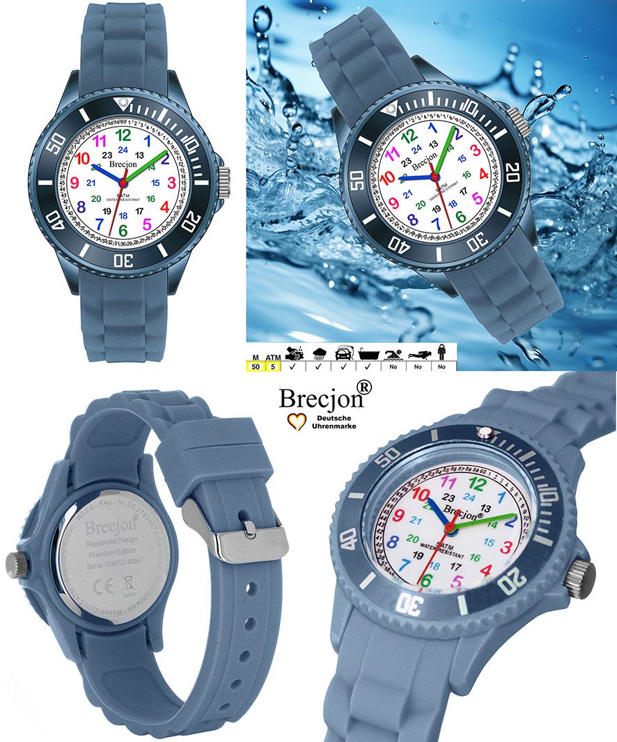 Brecjon Quarzuhr Kinder Armbanduhr Lernuhr 5ATM Silikon, kostenloser Versand