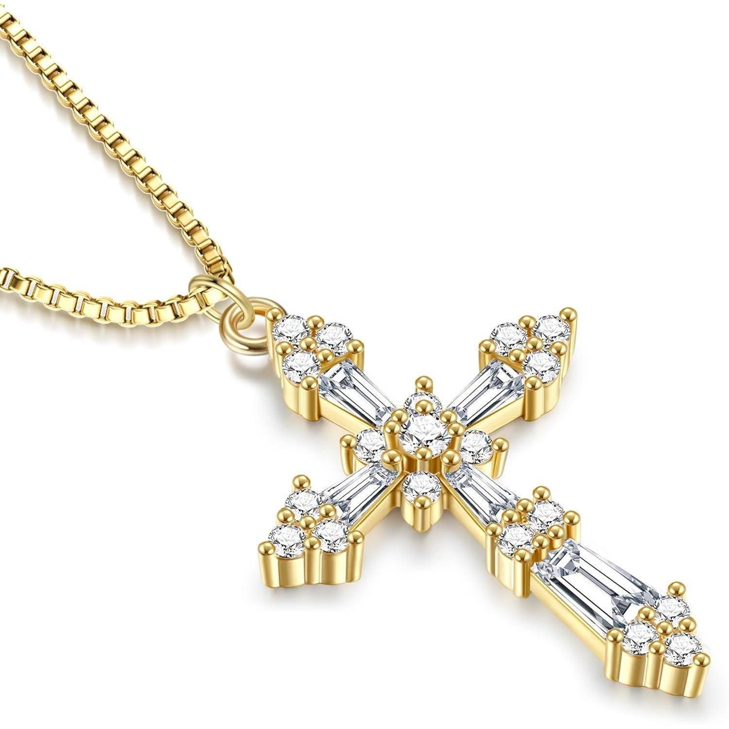 LuxusKollektion Kreuzkette Kreuz Kette Damen 14K Gold Vergoldet Halskette Silber Modeschmuck