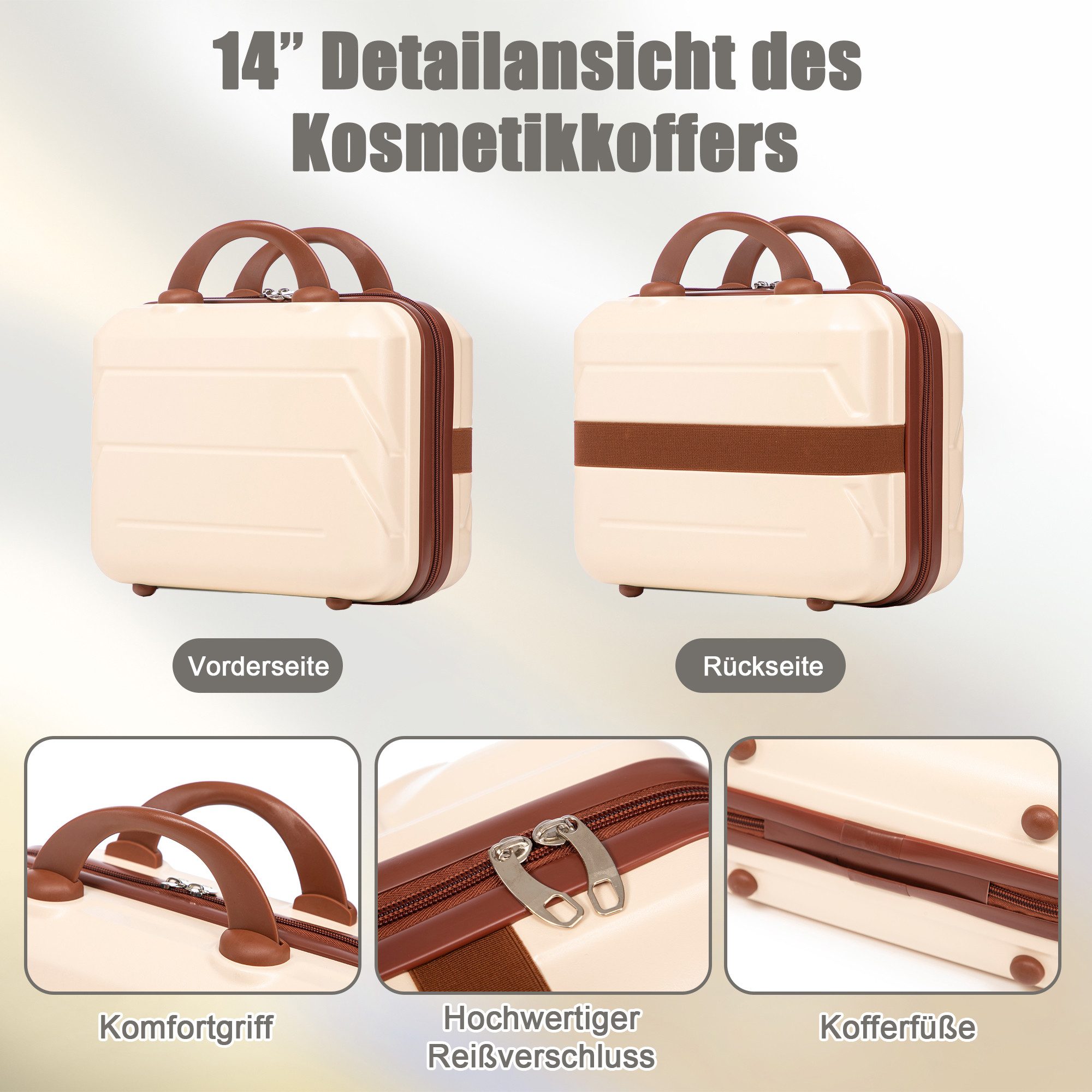 i@home Kofferset 14"/19"/24"/28" 4-teiliger Koffer, 4 Rollen, (4 tlg., 1 Kosmetiktasche, 1 Handgepäck, 2 Aufgabegepäck), zwei Größen mit Seitenhandgriffen, Aufh – Bild 5 von 5