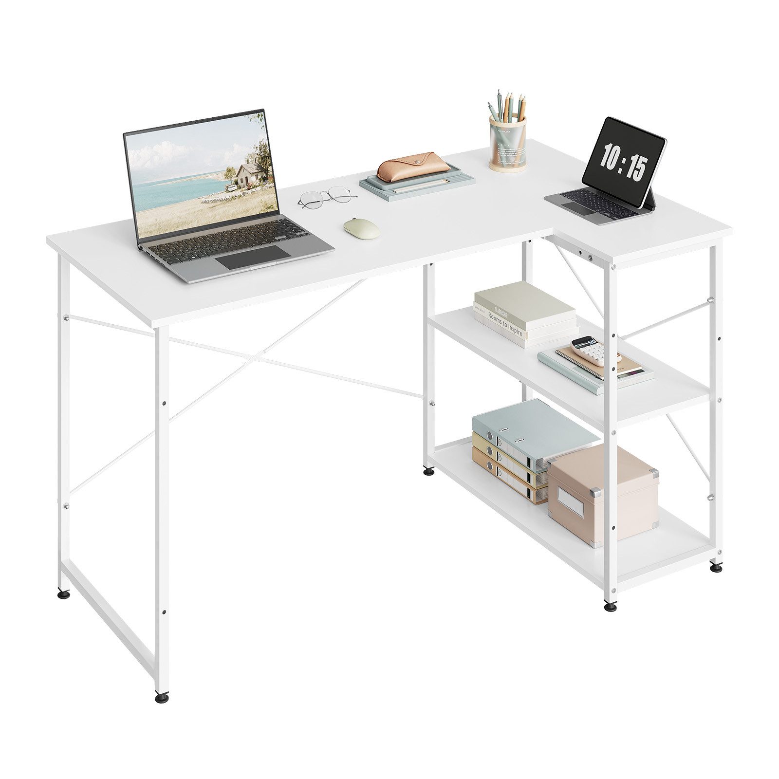 Woltu Schreibtisch (1-St), aus Holz und Stahl, mit Ablage, ca.120x74x71,5 c günstig online kaufen