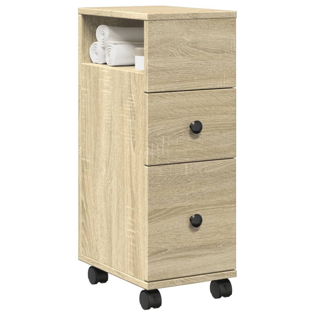vidaXL Schranksystem Schmaler Badschrank mit Rädern Sonoma-Eiche Holzwerkstoff (1-St)
