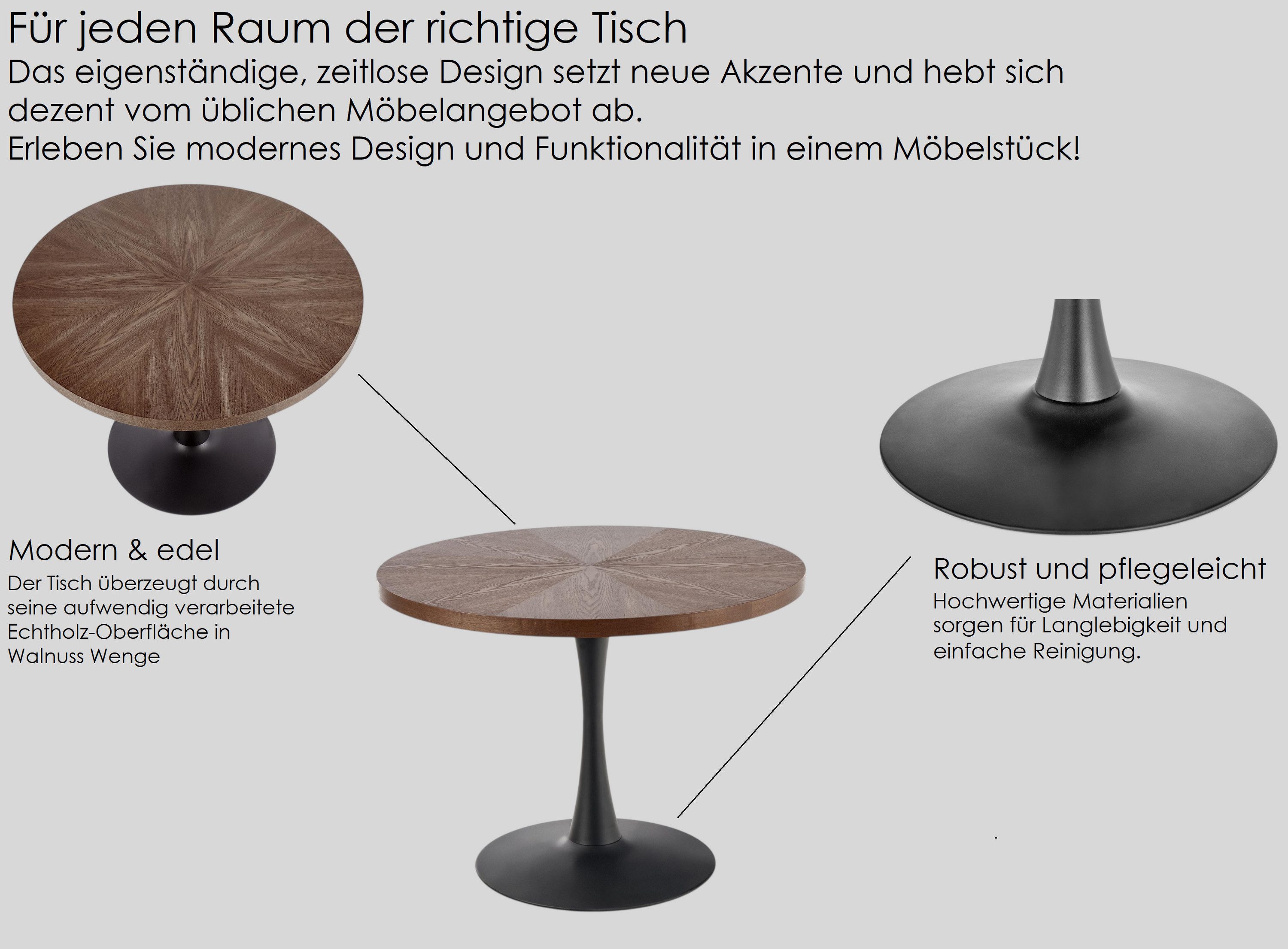 designimpex Esstisch HAW-333 rund Walnuss Wenge Schwarz Echtholzfurnier Esszimmer 100x75 cm, Esstisch, Esszimmertisch, Tisch, Ausziehtisch, Küchentisch, Esszimm – Bild 5 von 5