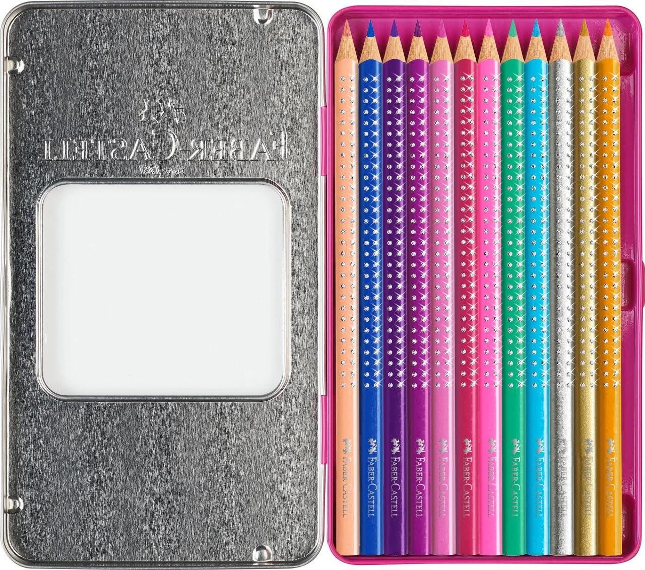 Faber-Castell Buntstift Sparkle Buntstifte 12er Set im Metalletui, Sparkle Effekt und Wasserlack