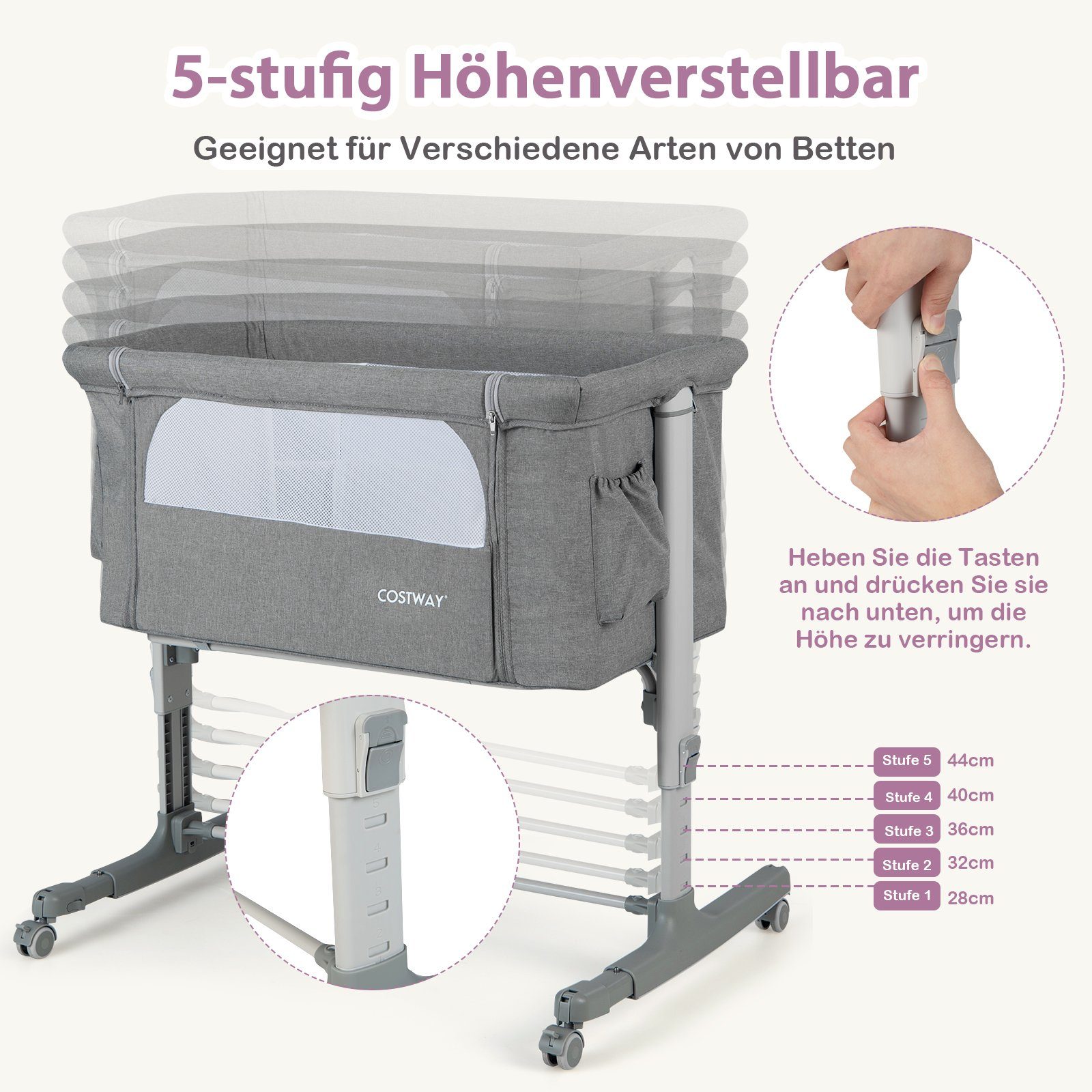 COSTWAY Beistellbett 3 in 1 Reisebett, günstig online kaufen