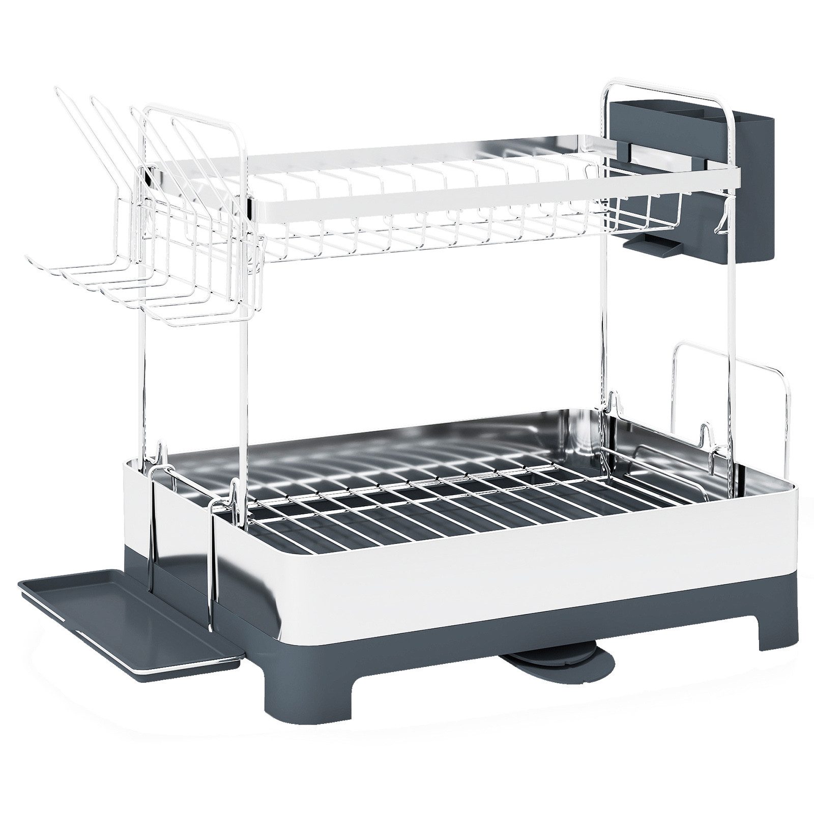 COSTWAY Küchenregal, 2 Etagen Abtropfgestell Geschirr mit Besteckhalter