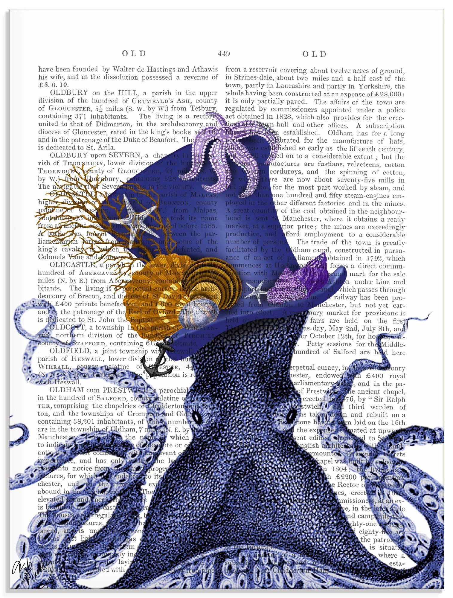 Artland Glasbild Oktopus mit Hut, Größen verschiedenen St), in Wassertiere (1