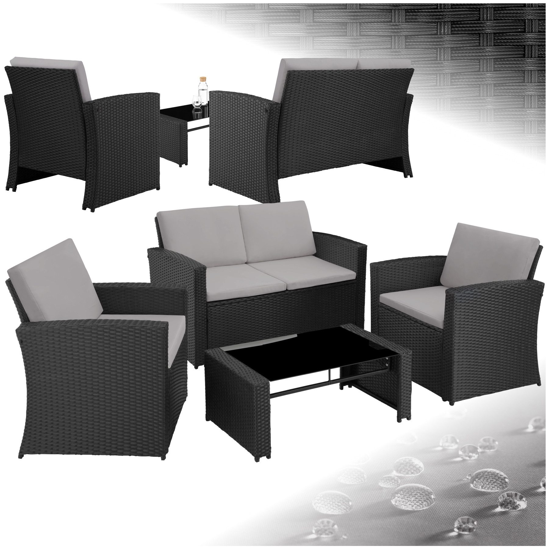 tectake Loungeset Rattan Lounge, (Set., 5-tlg), Robustes Gestell aus Stahl günstig online kaufen