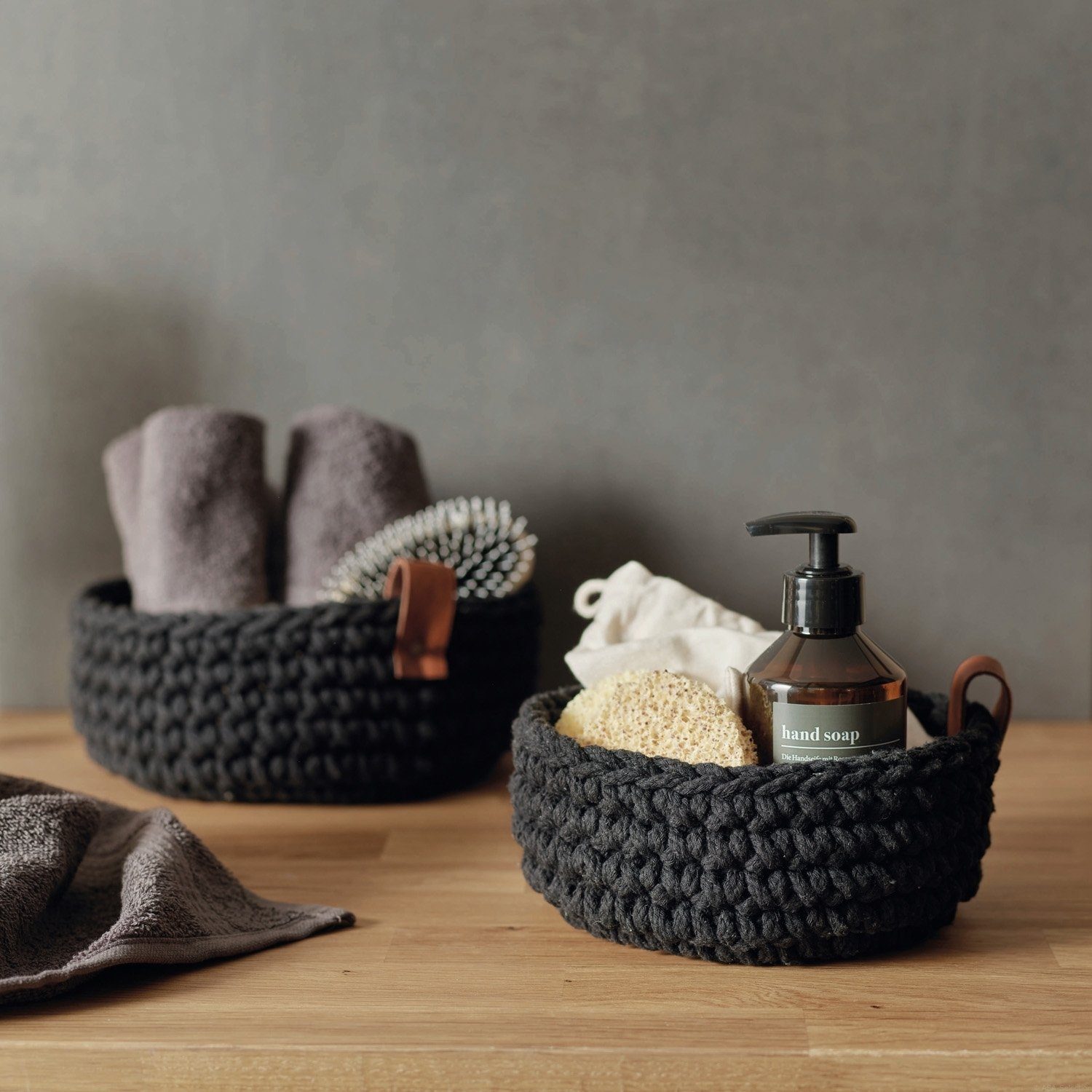 ASA SELECTION Aufbewahrungskorb COPPA SENCHA, Ø 17 cm, Schwarz, Baumwolle, (1 St), Strickoptik