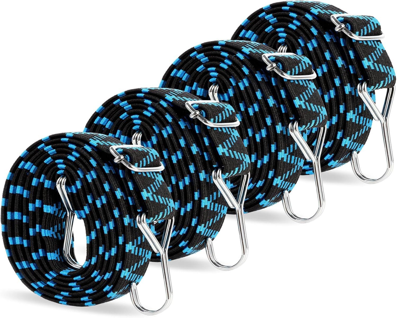 FELIXLEO Spanngurt 4er Spanngummi mit Haken 2M Gepäckspanner Gummispanner Blau Auto (1-St)