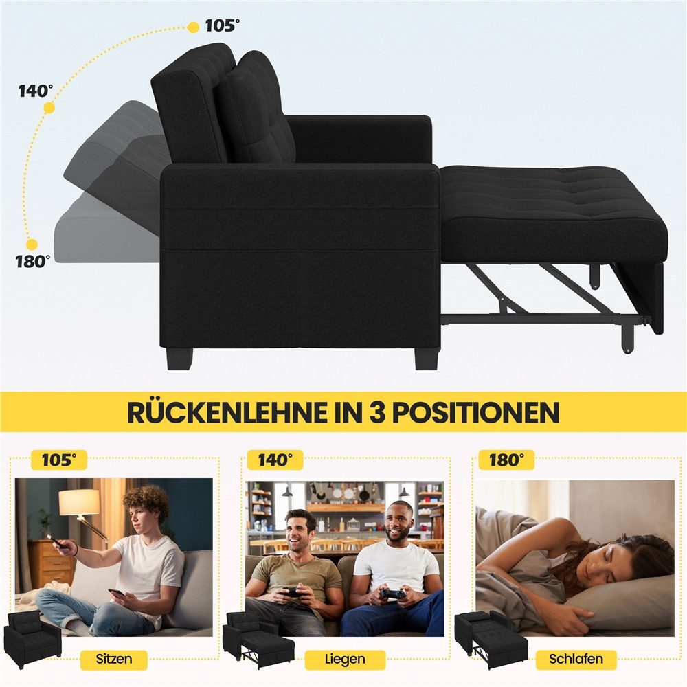 Yaheetech Schlafsofa Einzelsofa, Klappbarer Relaxsessel Loungesessel mit Bettposition und Seitentaschen
