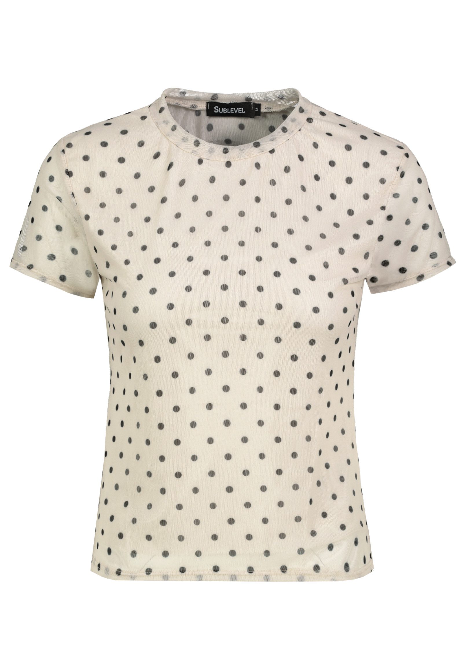 SUBLEVEL T-Shirt Damen Mesh T-Shirt mit Polka-Dots mit Punkten, vorne gefüttert, hinten transparent