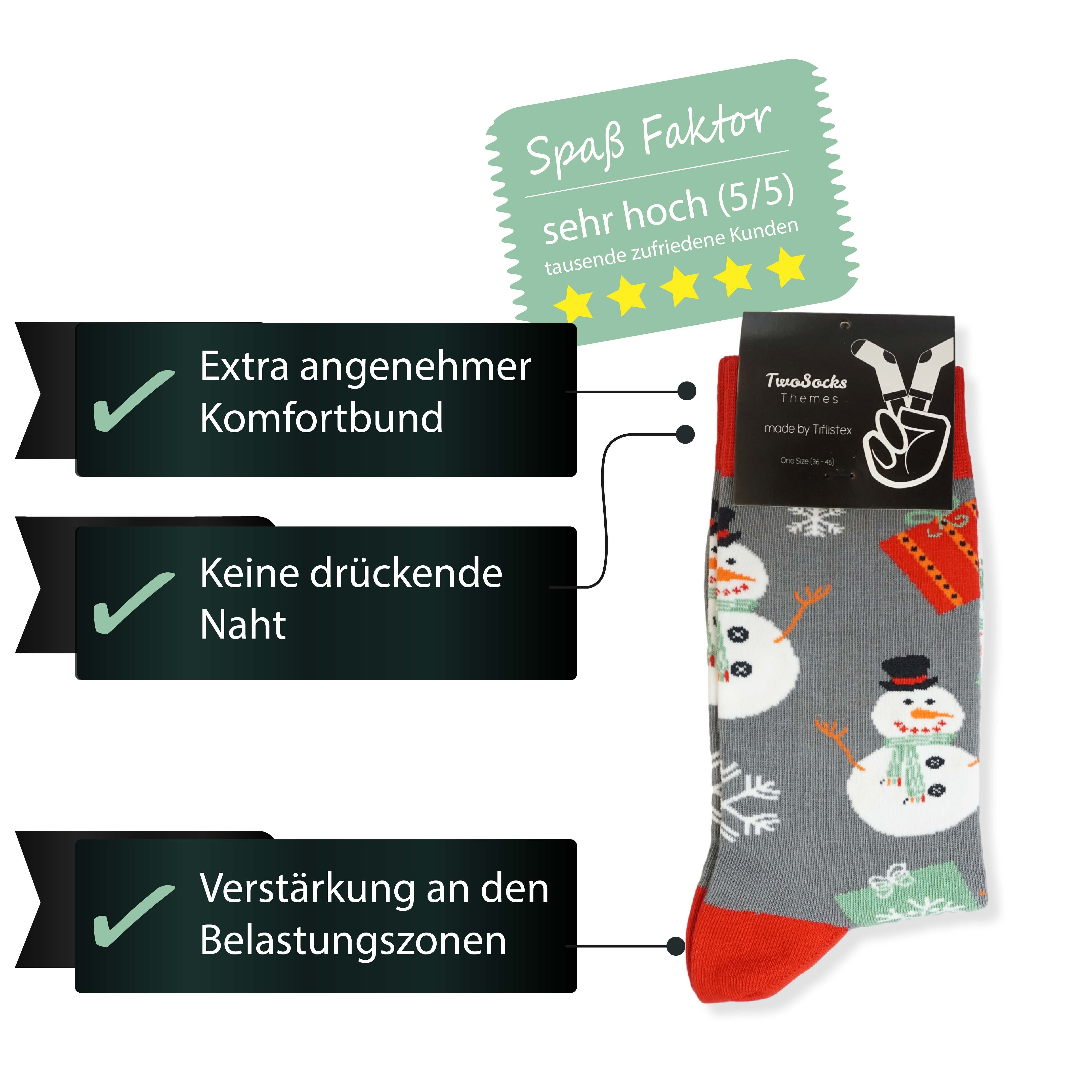 Damen und Herren (1 TwoSocks Schneemann Socken für Freizeitsocken Einheitsgröße Paar) Weihnachtssocken