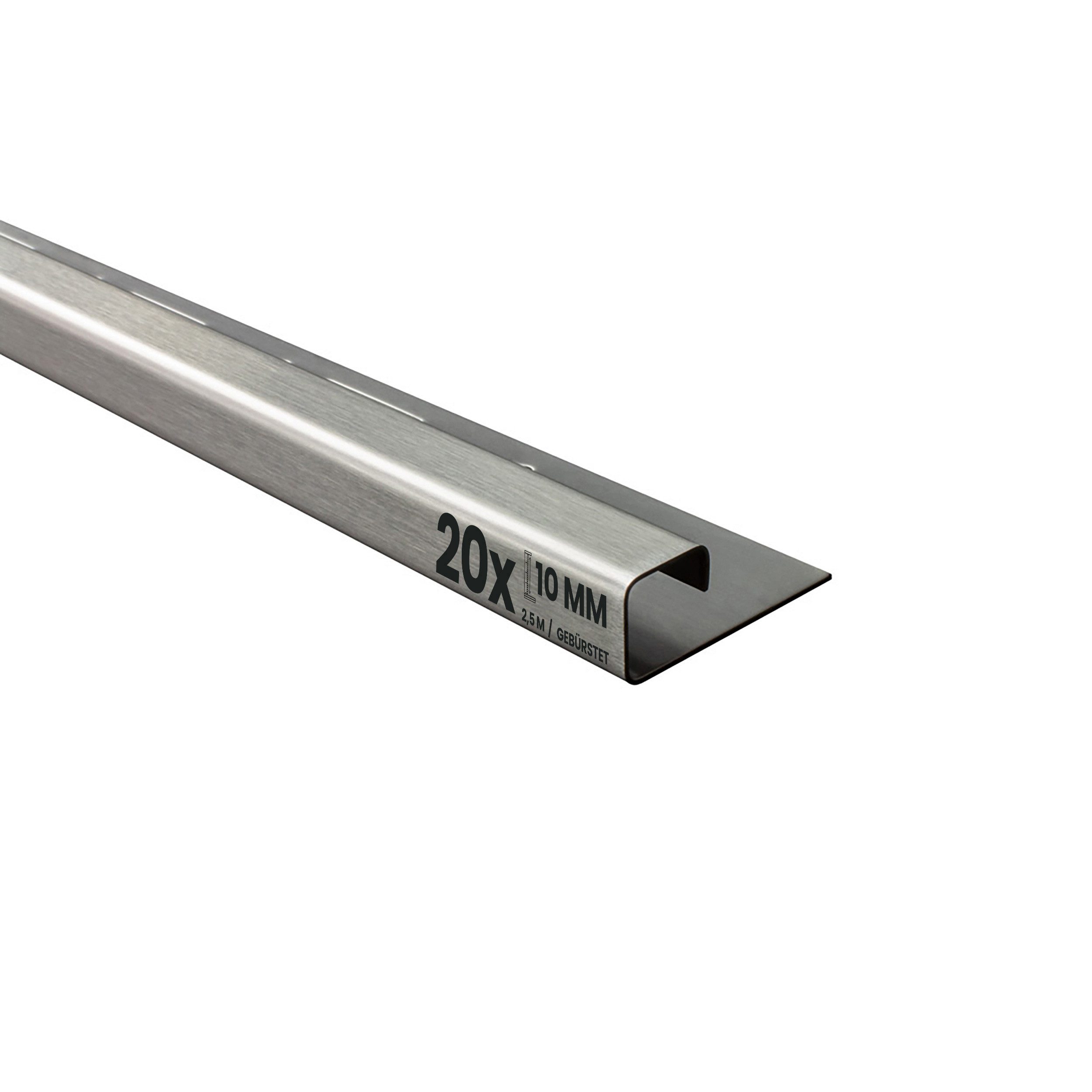 tktrading24 Abschlussprofil 20x Q-Profil Fliesenprofil, Edelstahl, 250 cm, 10 mm, Gebürstet (Set, 20er)