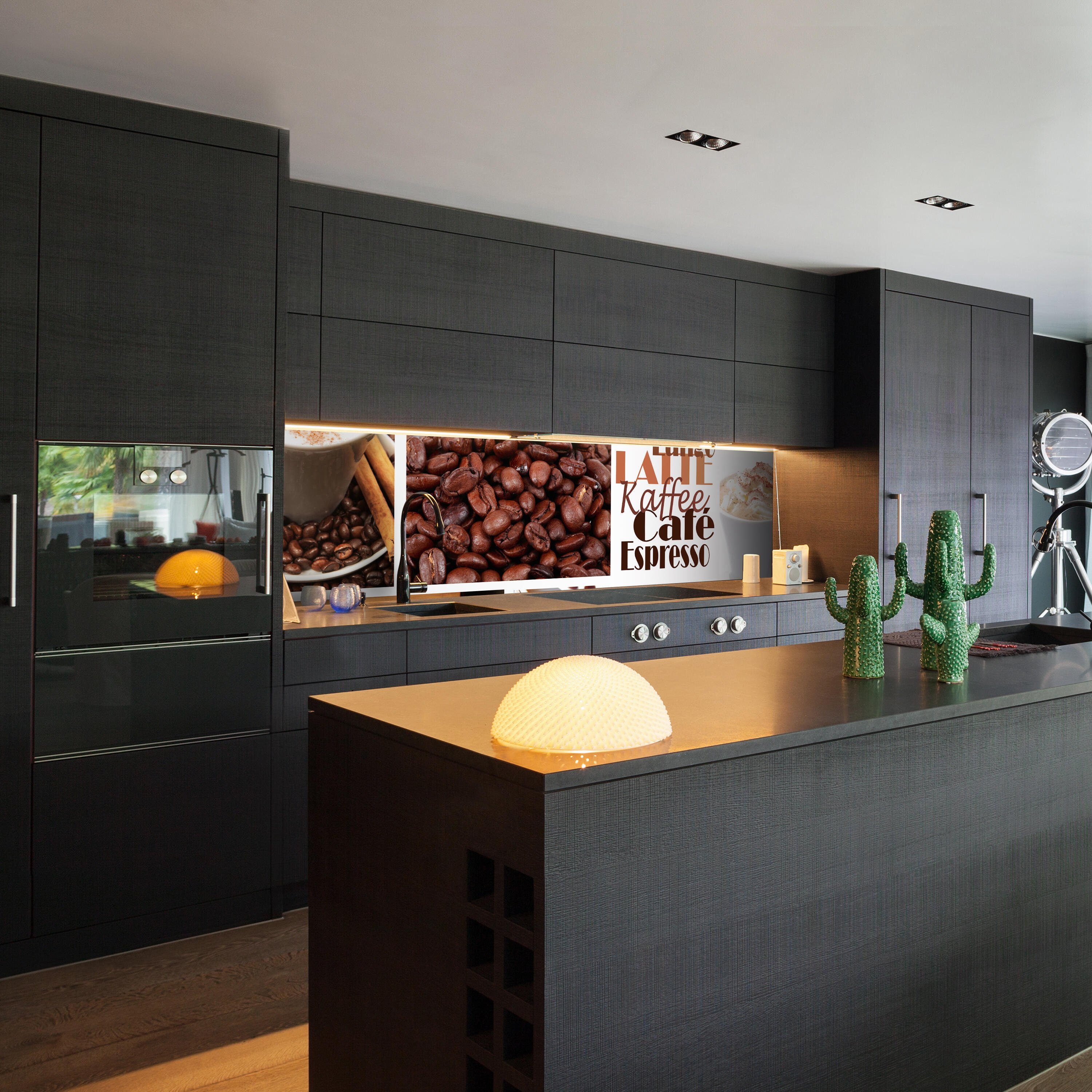 Hartschaum versch. Premium Nischenrückwand in Küchenrückwand Größen wandmotiv24 Kaffee, (1-tlg),