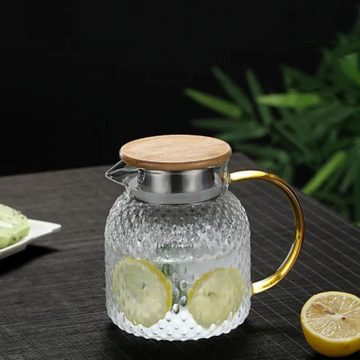 ROY Teekanne Premium 1000ml Glas-Teekanne mit Siebeinsatz, (Glaskaraffe, Teekanne Glas mit Holzdeckel), Hitzebeständige Hochborosilikat, Teekessel